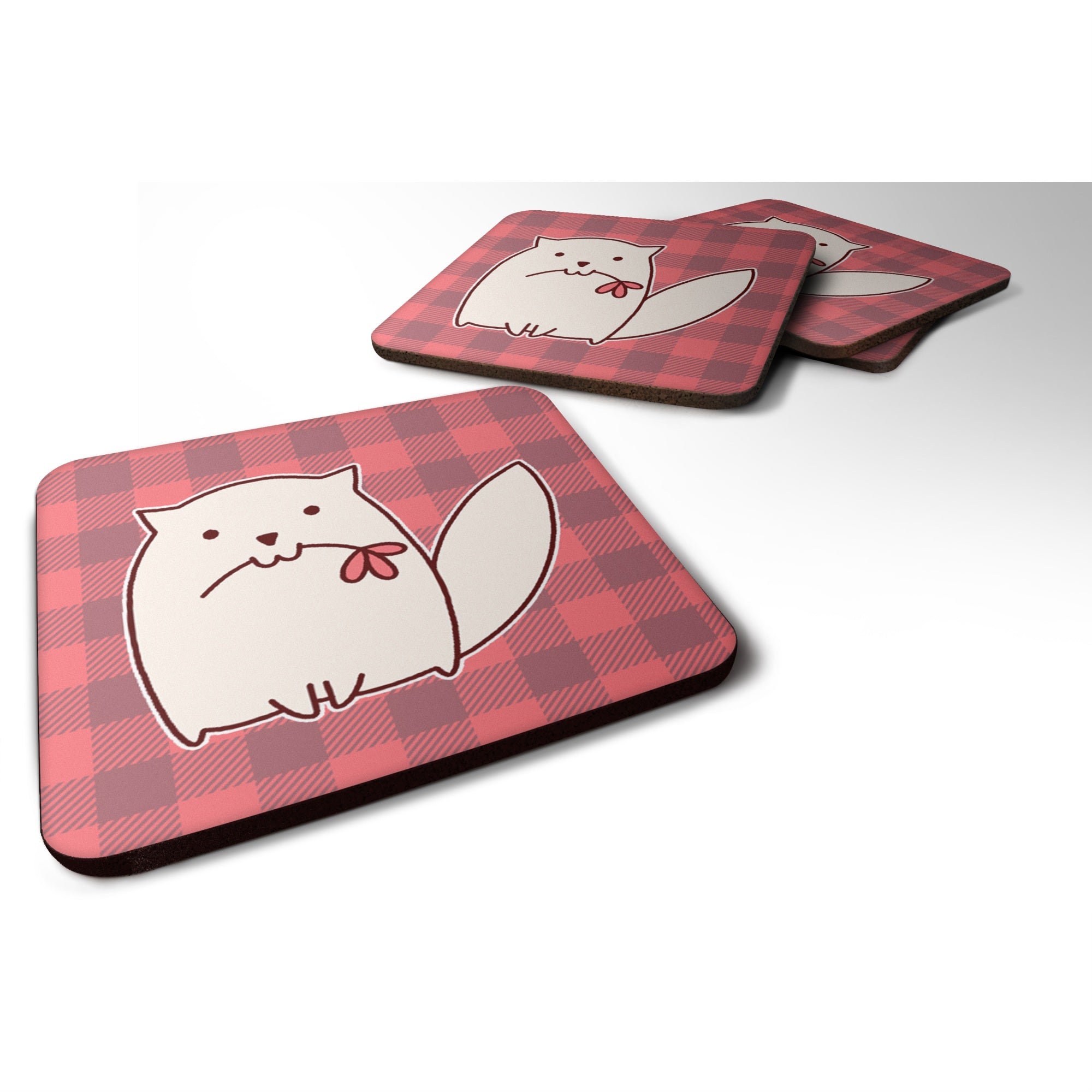 'Caroline'S Treasures Cat Pink Plad Foam Coaster Set Of 4, 3.5, Multicolor''
