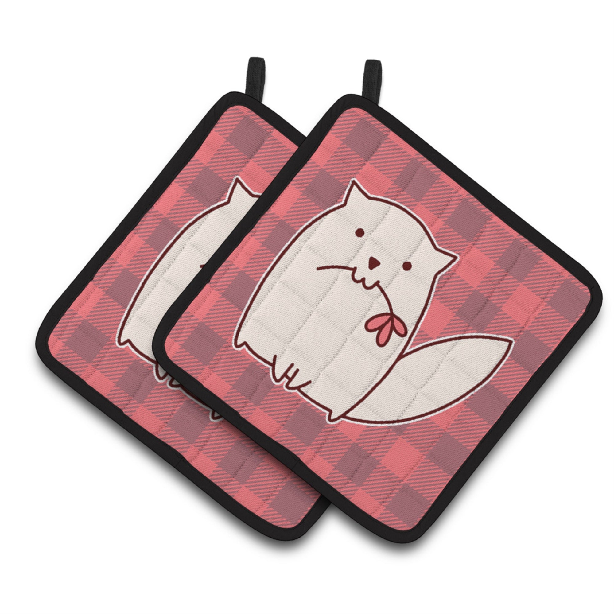 'Caroline'S Treasures Bb6854Pthd Cat Pink Plad Pair Of Pot Holders, 7.5 X 7.5'''', Multicolor''