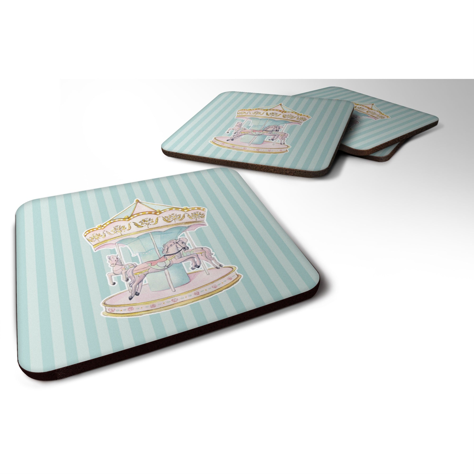 'Caroline'S Treasures Carousel Foam Coaster Set Of 4, 3.5, Multicolor''