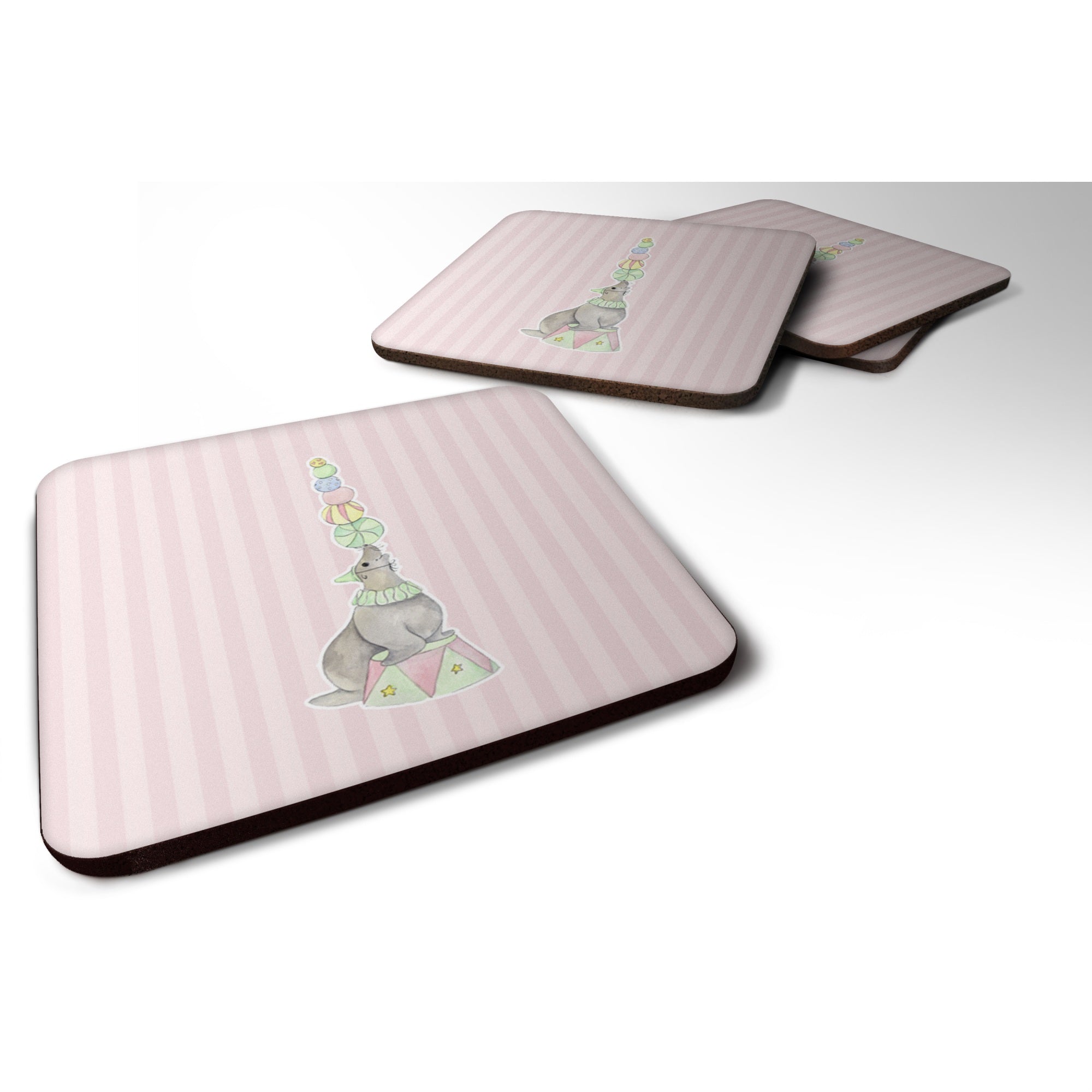 'Caroline'S Treasures Circus Seal Foam Coaster Set Of 4, 3.5, Multicolor''