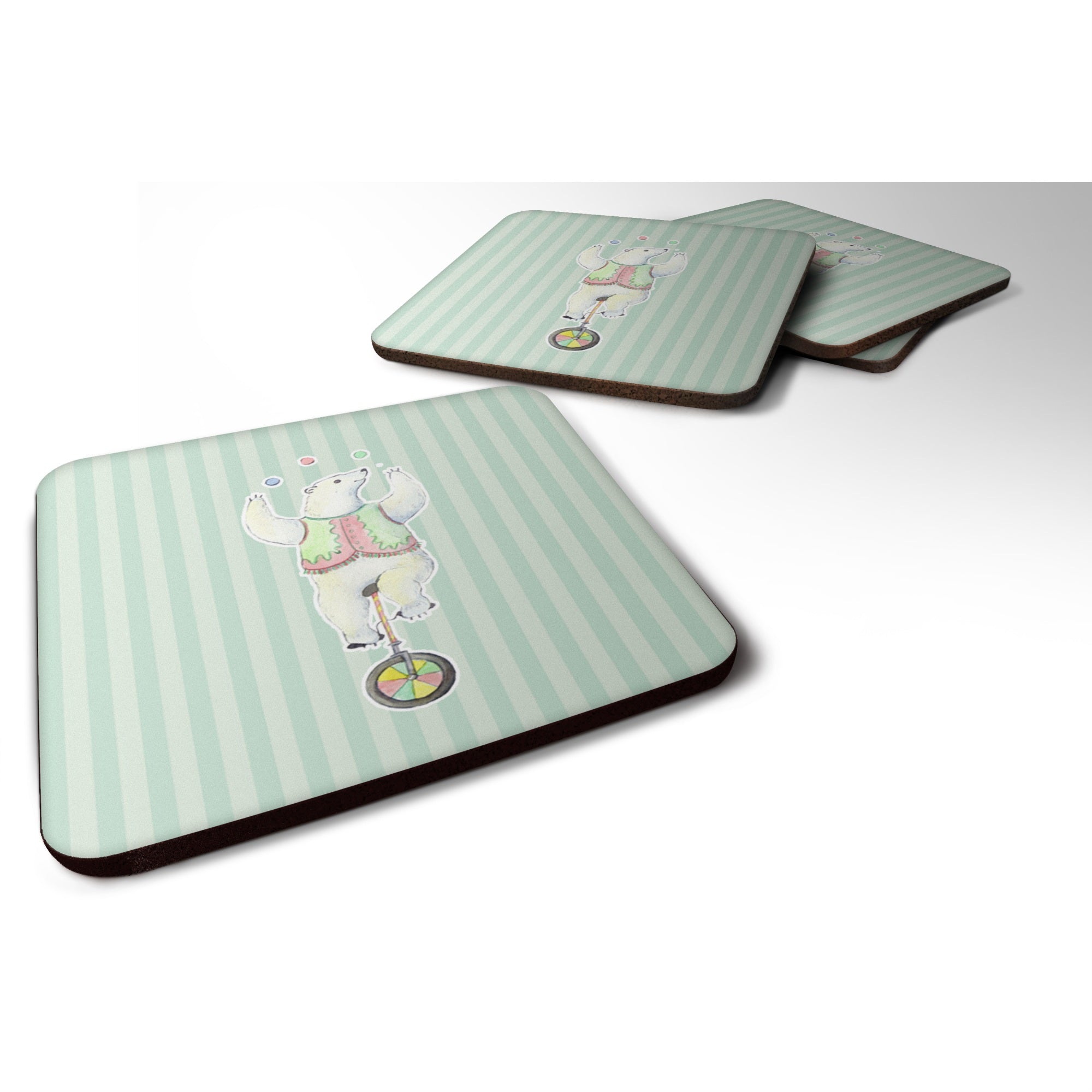 'Caroline'S Treasures Circus Bear Foam Coaster Set Of 4, 3.5, Multicolor''