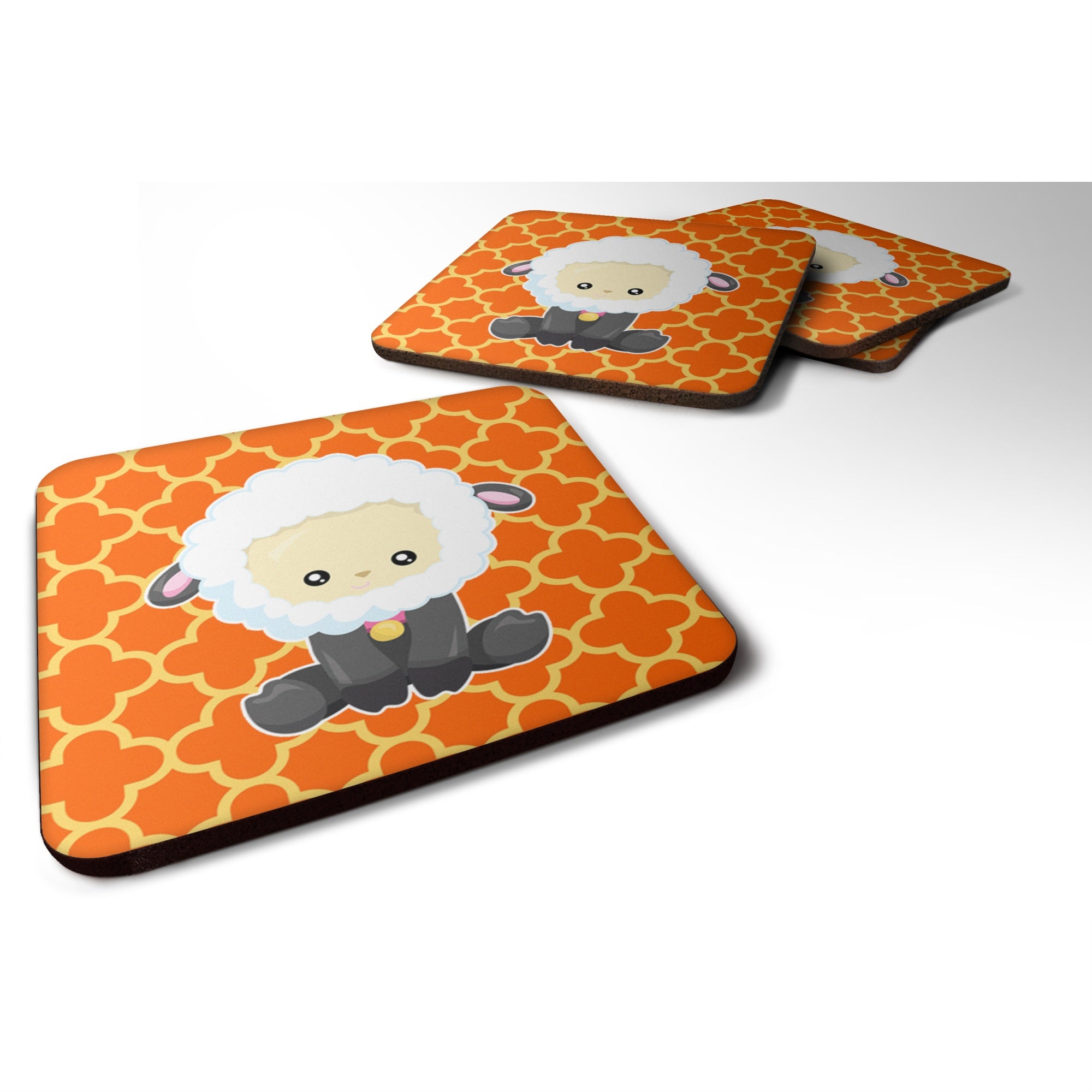 'Caroline'S Treasures Sheep On Orange Quatrafoil Foam Coaster Set Of 4, 3.5, Multicolor''