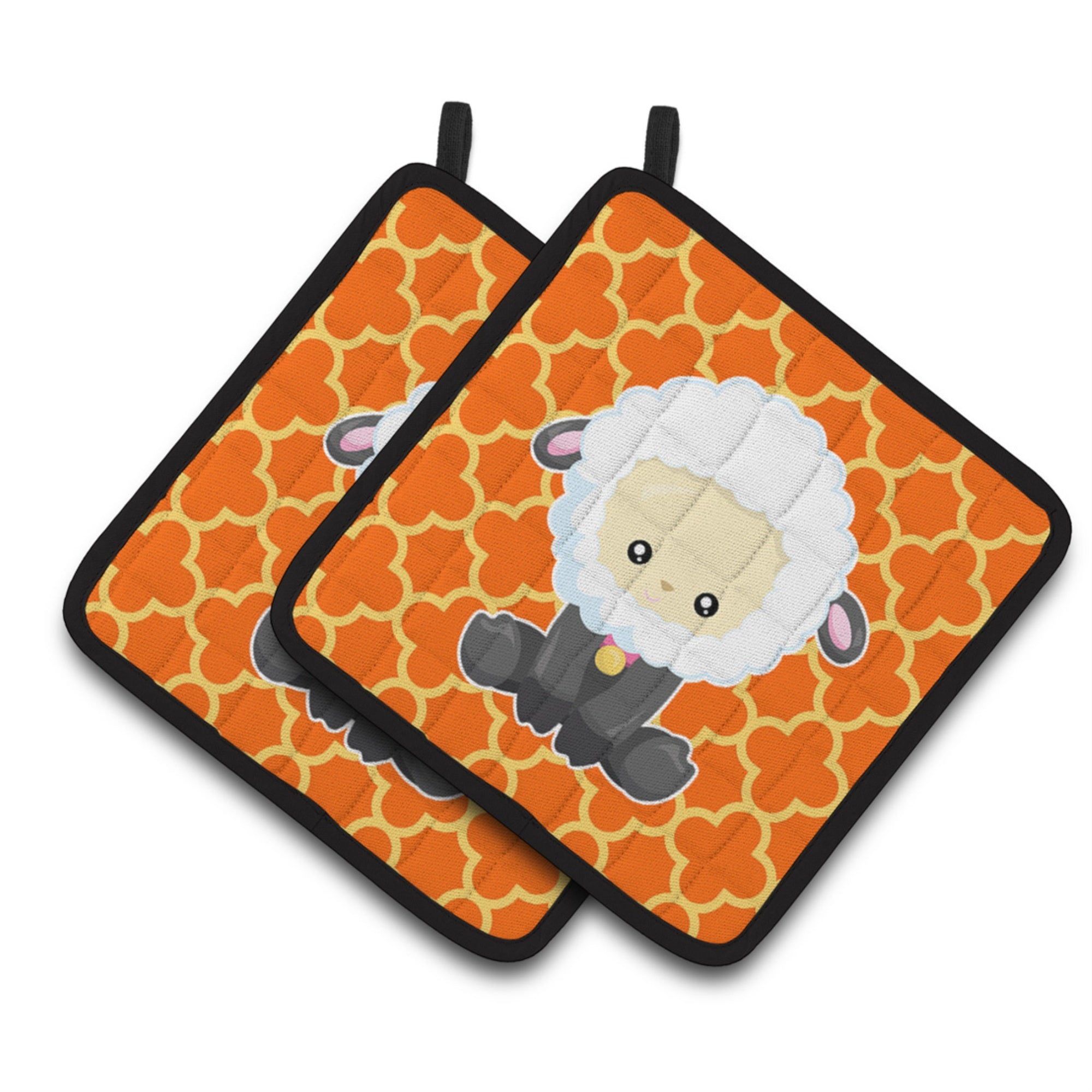 'Caroline'S Treasures Bb6872Pthd Sheep On Orange Quatrafoil Pair Of Pot Holders, 7.5 X 7.5'''', Multicolor''