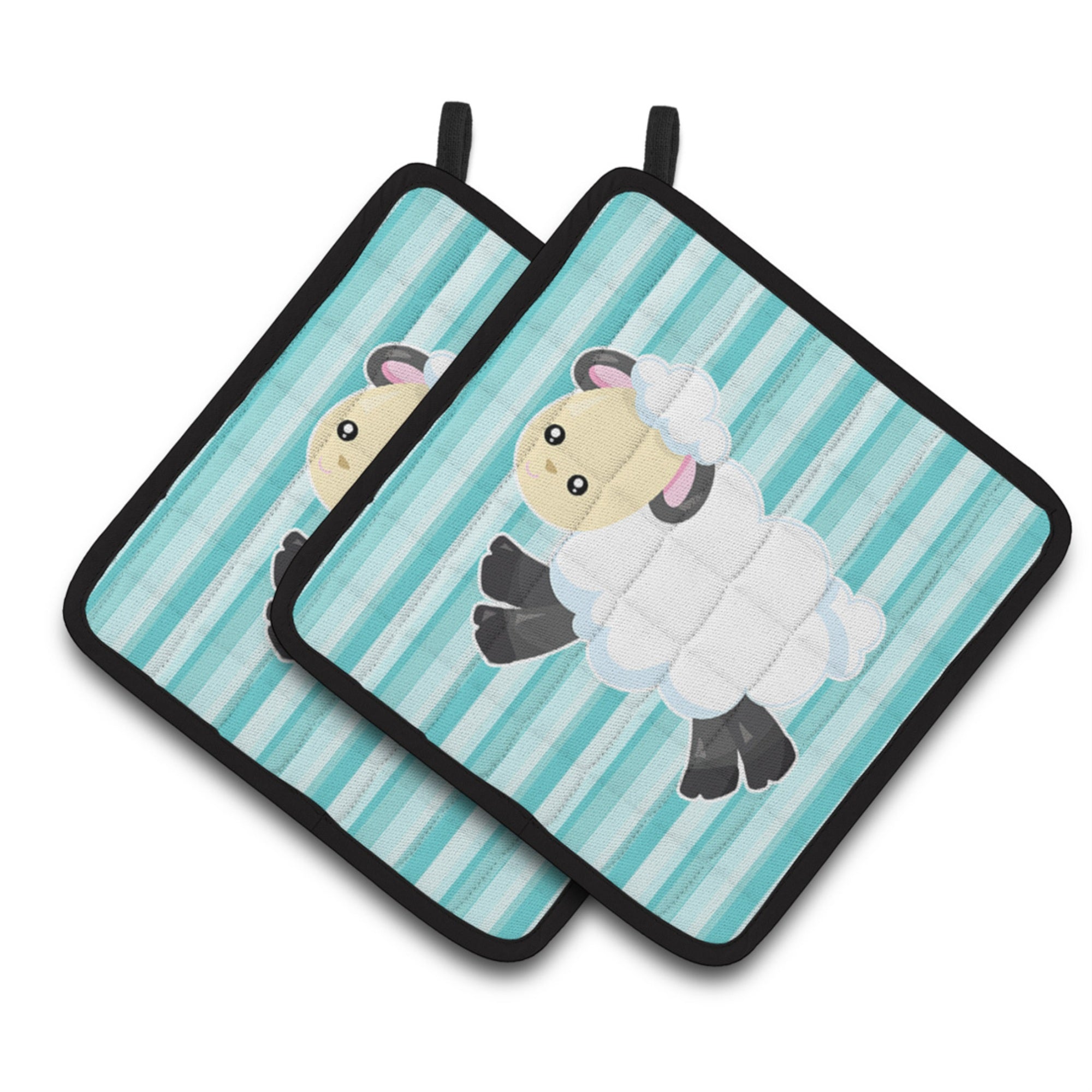 'Caroline'S Treasures Bb6873Pthd Sheep On Blue Stripes Pair Of Pot Holders, 7.5 X 7.5'''', Multicolor''