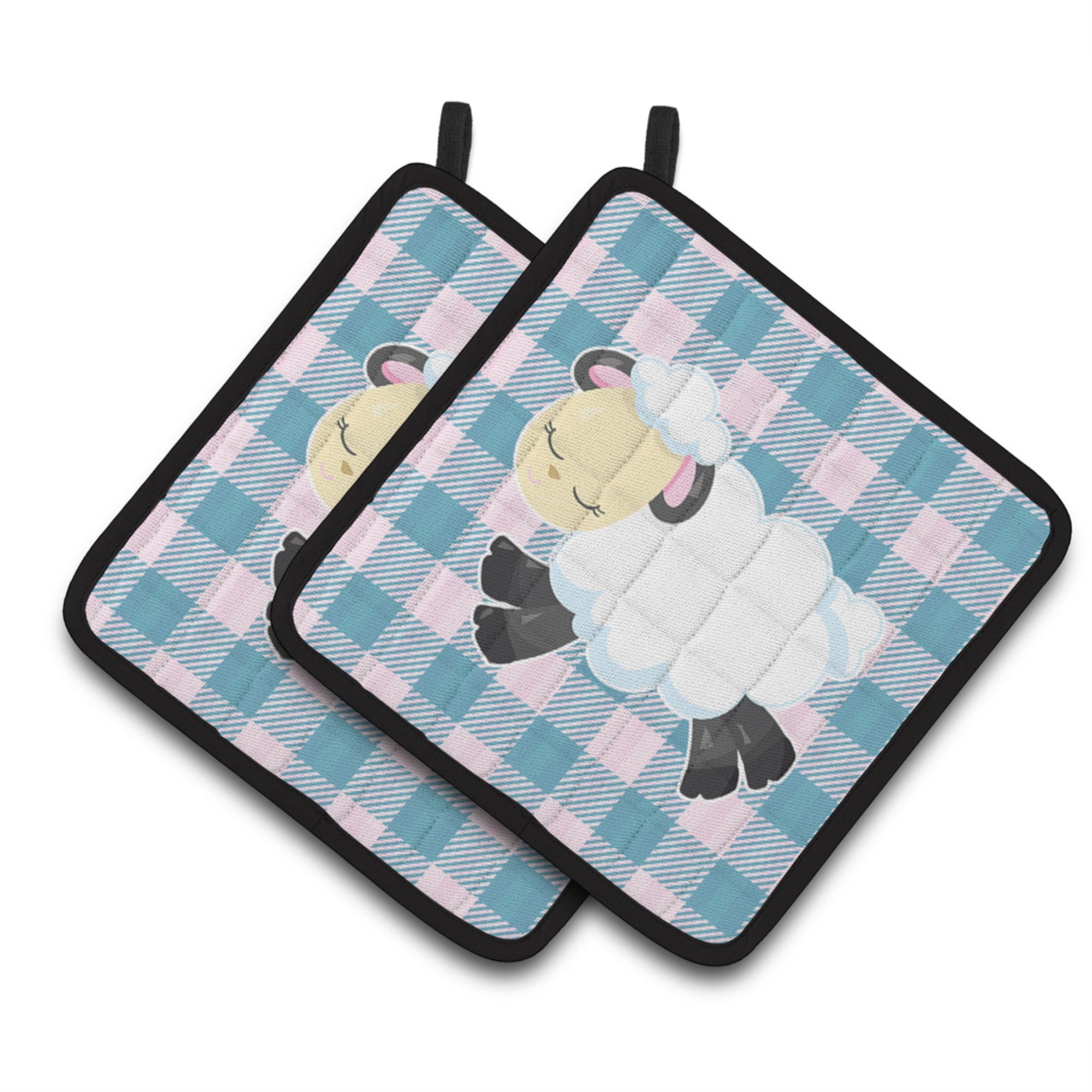 'Caroline'S Treasures Bb6874Pthd Sheep On Blue Gingham Pair Of Pot Holders, 7.5 X 7.5'''', Multicolor''
