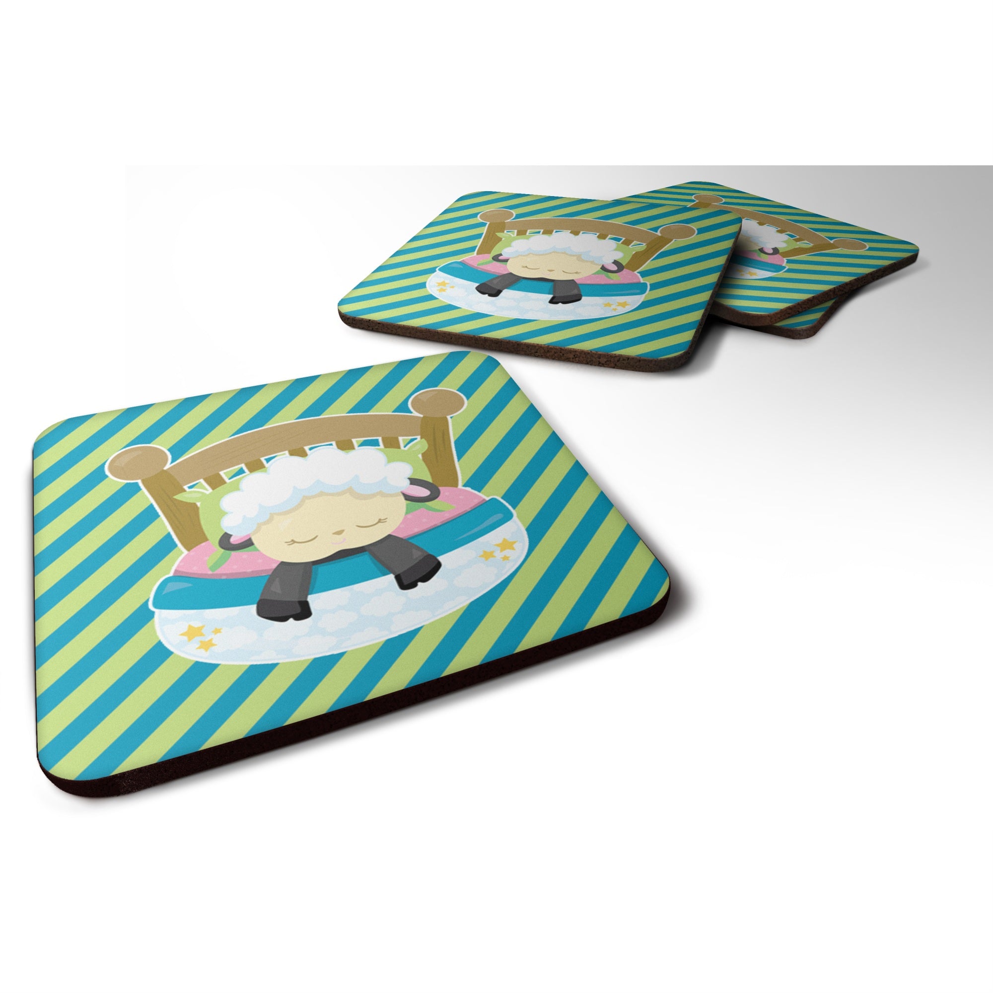 'Caroline'S Treasures Sheep In Bed Foam Coaster Set Of 4, 3.5, Multicolor''