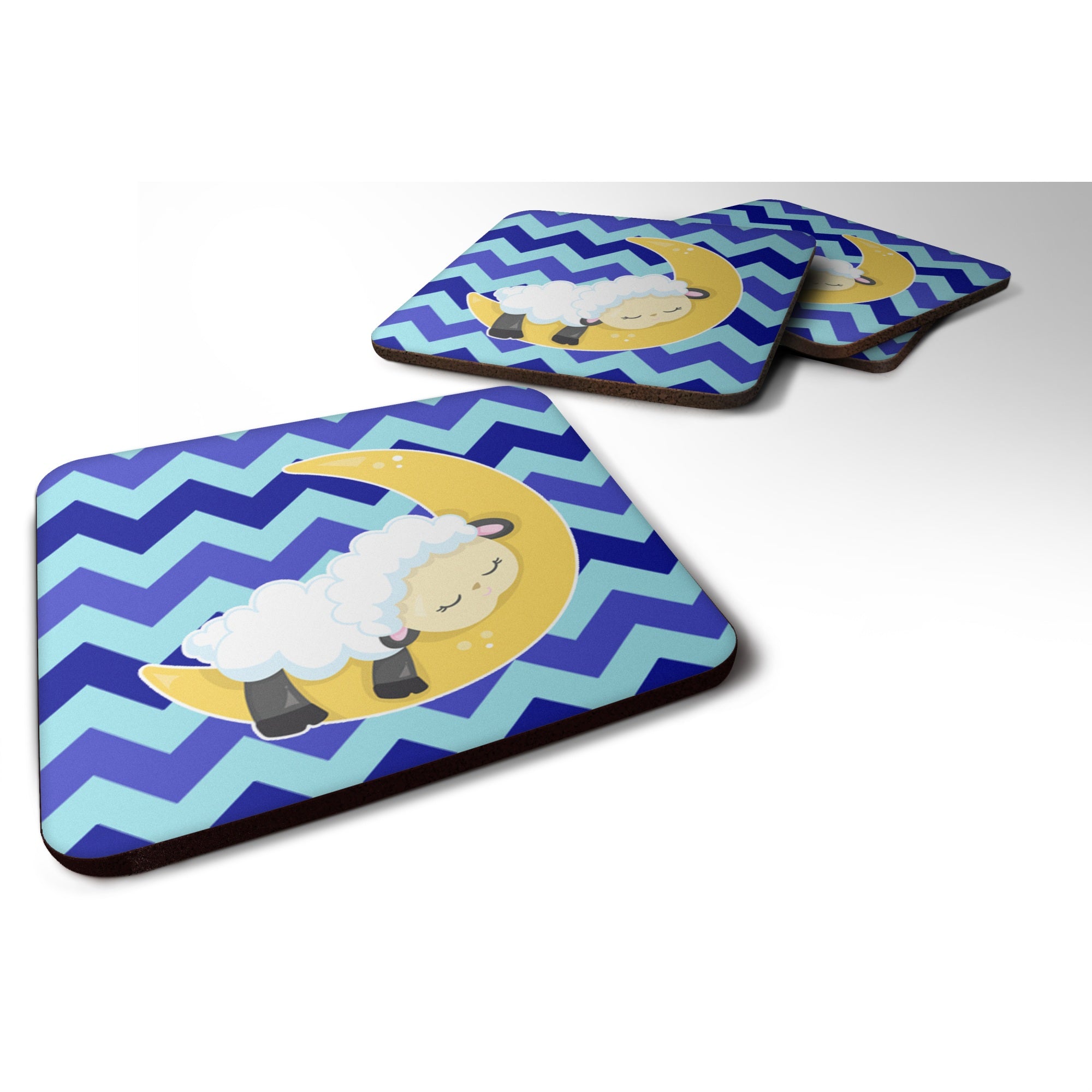 'Caroline'S Treasures Sheep On Moon Chevron Foam Coaster Set Of 4, 3.5, Multicolor''