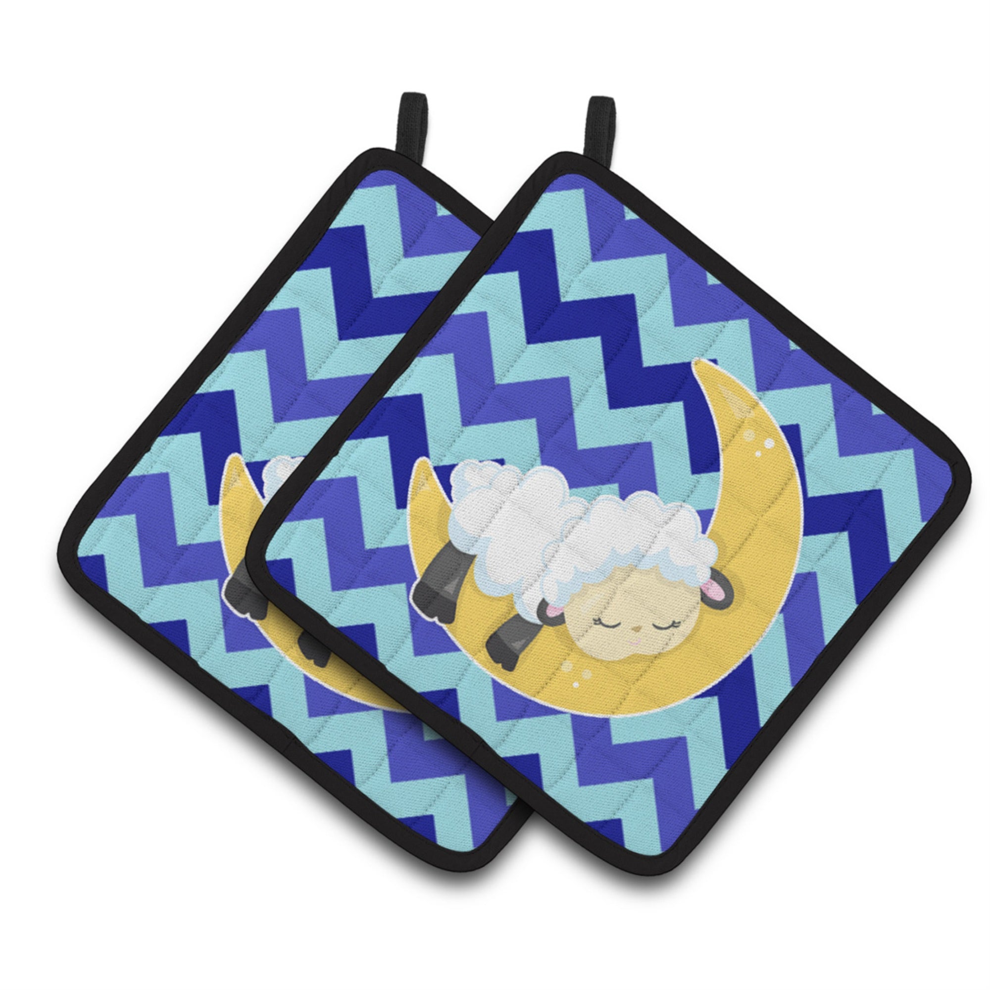 'Caroline'S Treasures Bb6877Pthd Sheep On Moon Chevron Pair Of Pot Holders, 7.5 X 7.5'''', Multicolor''