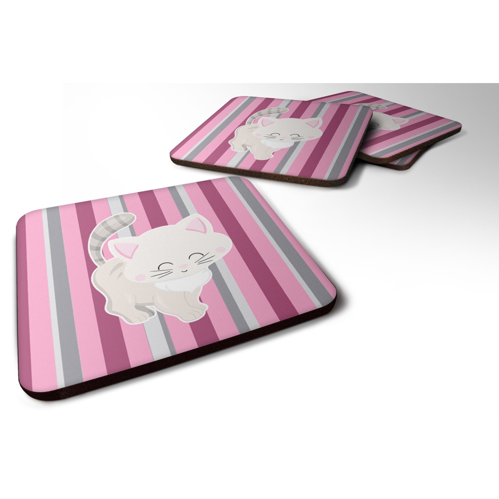 'Caroline'S Treasures Kitten Cat Pink & Gray Foam Coaster Set Of 4, 3.5, Multicolor''