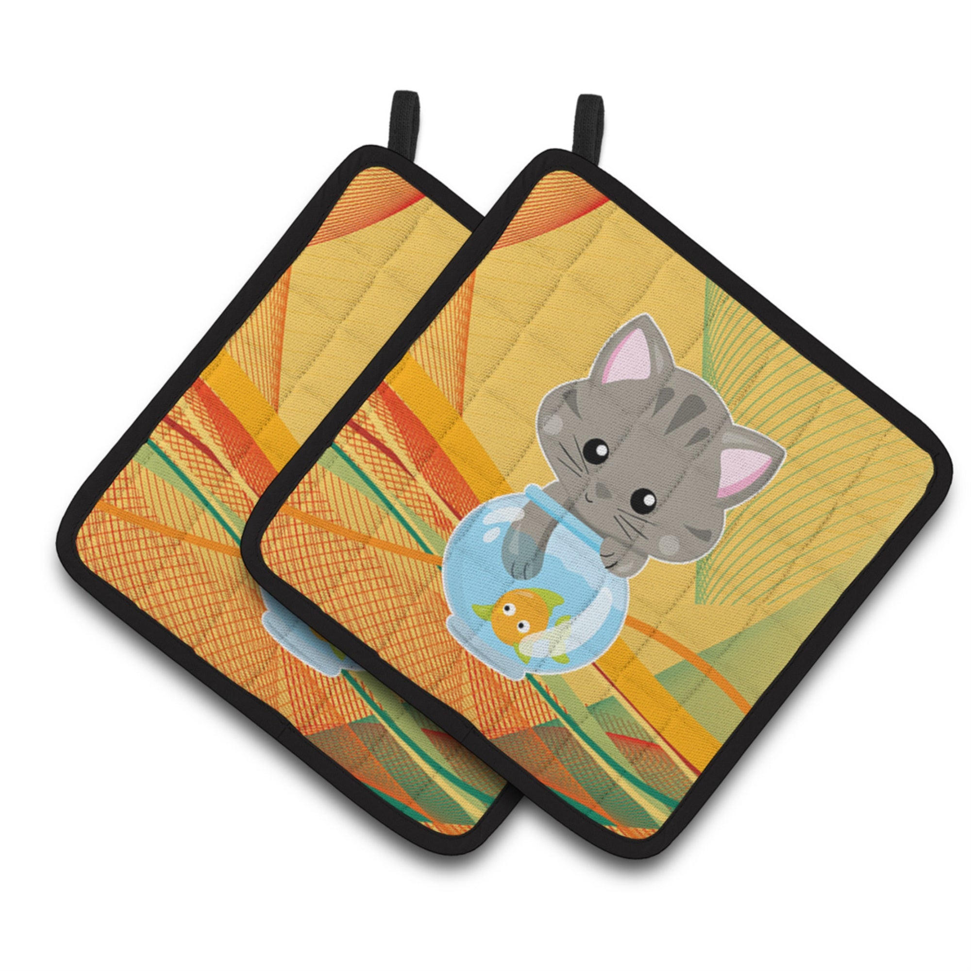 'Caroline'S Treasures Bb6879Pthd Kitten In The Fish Bowl Pair Of Pot Holders, 7.5 X 7.5'''', Multicolor''