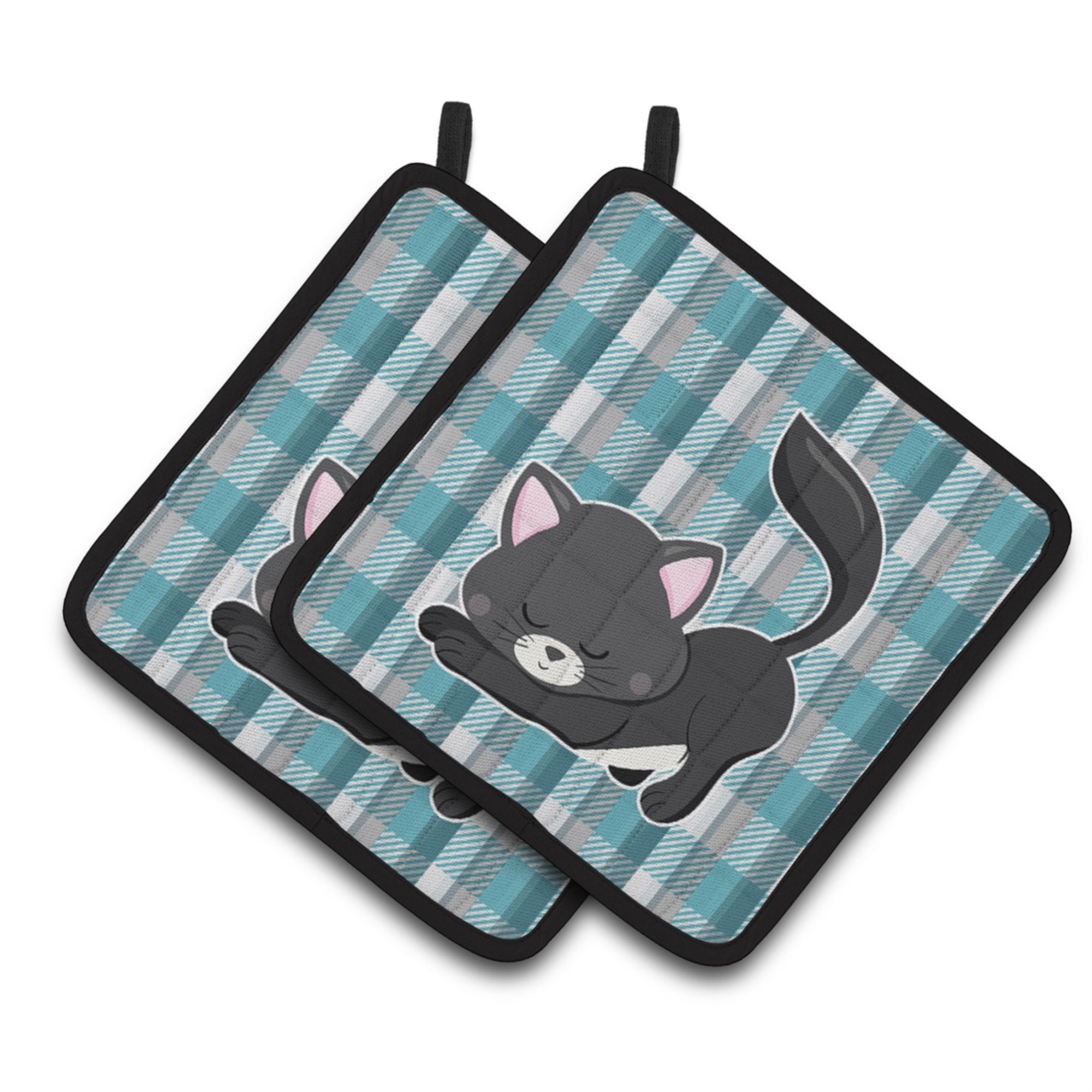 'Caroline'S Treasures Bb6881Pthd Little Black Cat Kitten Pair Of Pot Holders, 7.5 X 7.5'''', Multicolor''