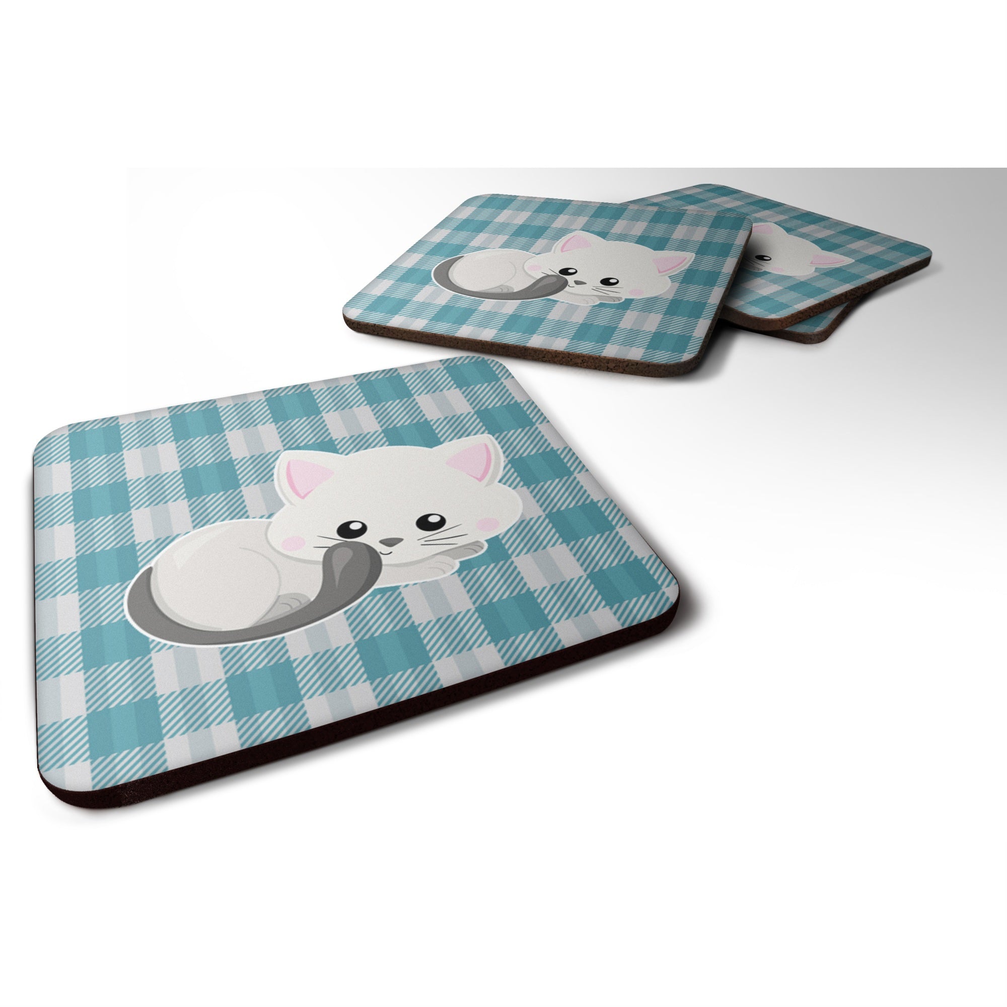 'Caroline'S Treasures White Kitten Foam Coaster Set Of 4, 3.5, Multicolor''