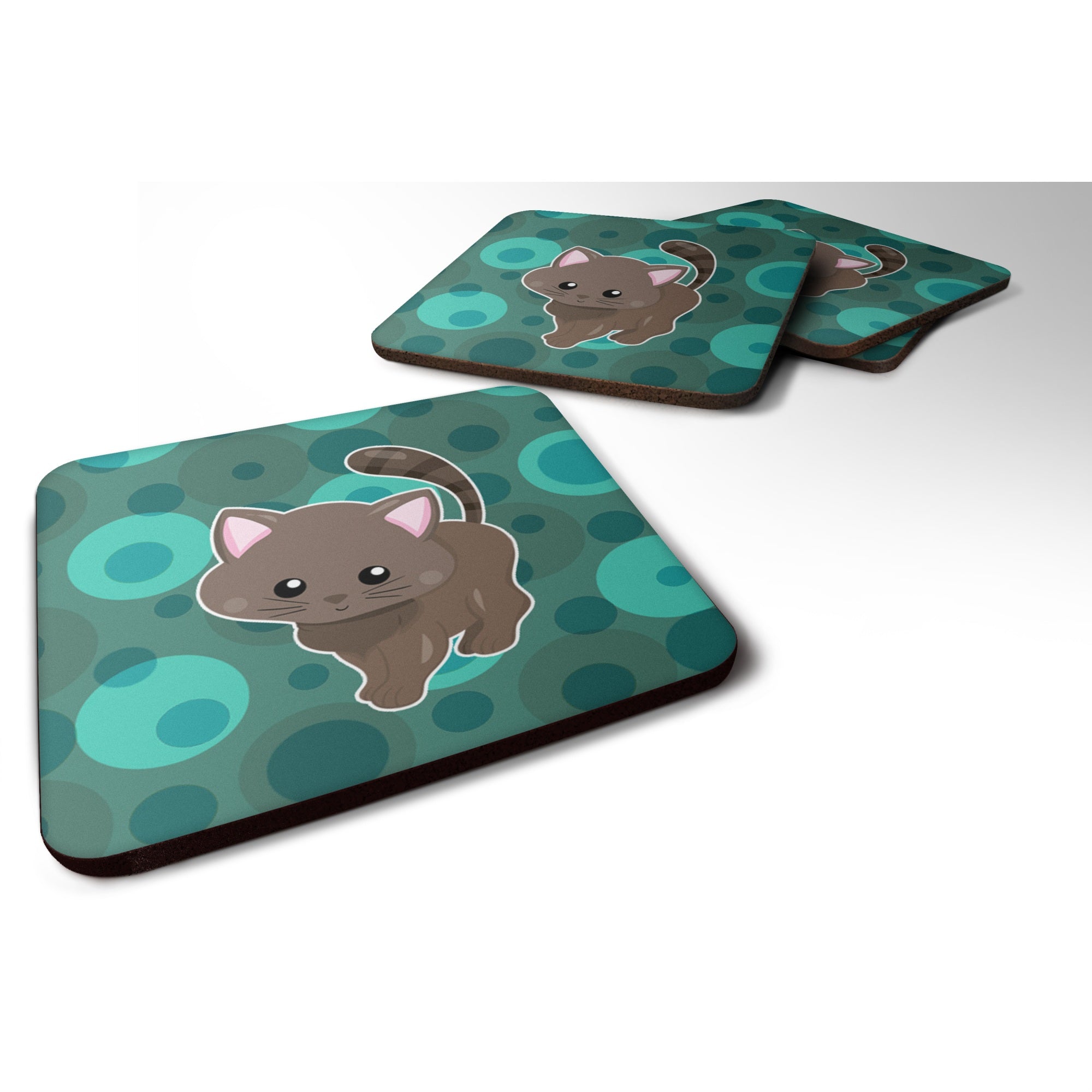 'Caroline'S Treasures Polkadot Kitten Cat Foam Coaster Set Of 4, 3.5, Multicolor''