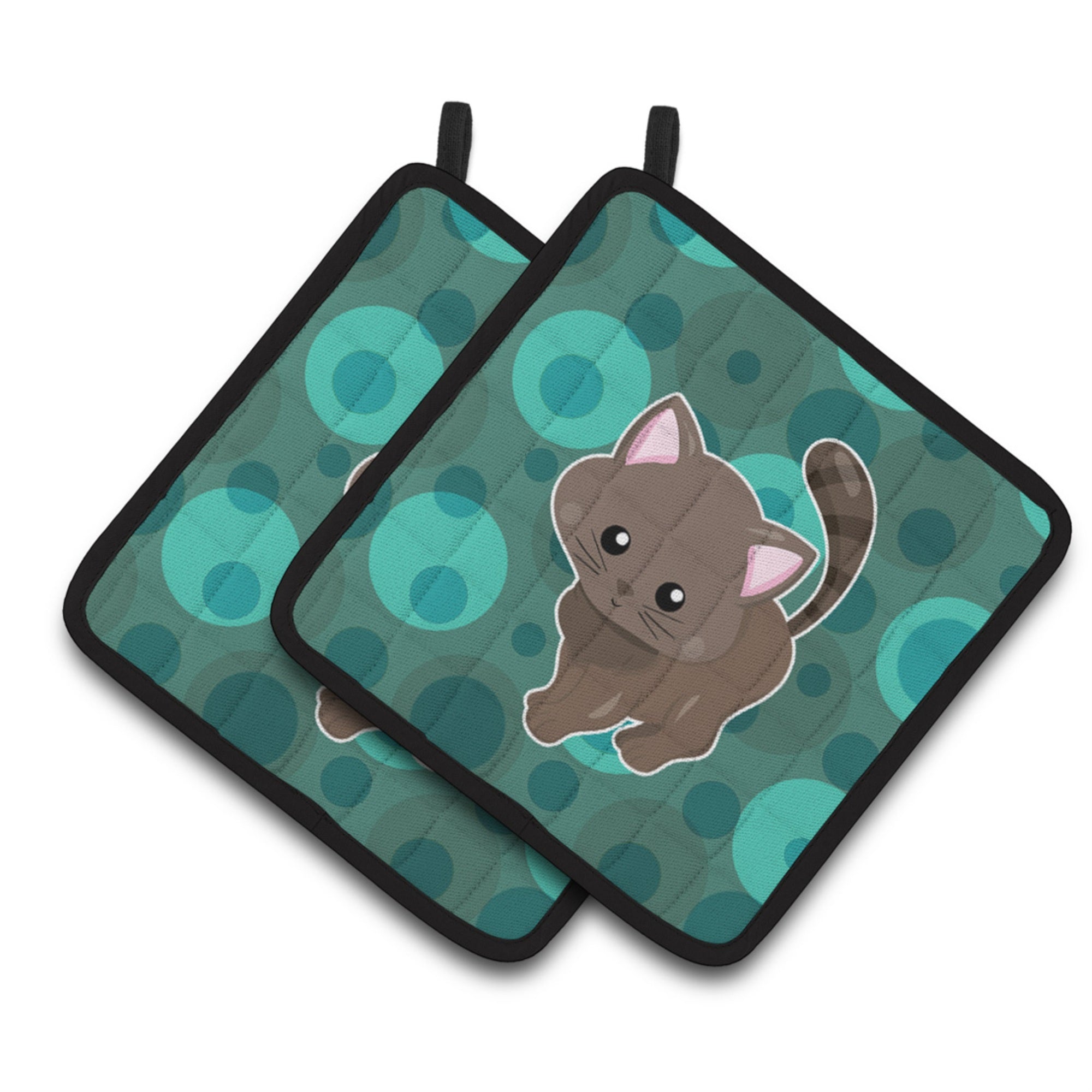 'Caroline'S Treasures Bb6885Pthd Polkadot Kitten Cat Pair Of Pot Holders, 7.5 X 7.5'''', Multicolor''