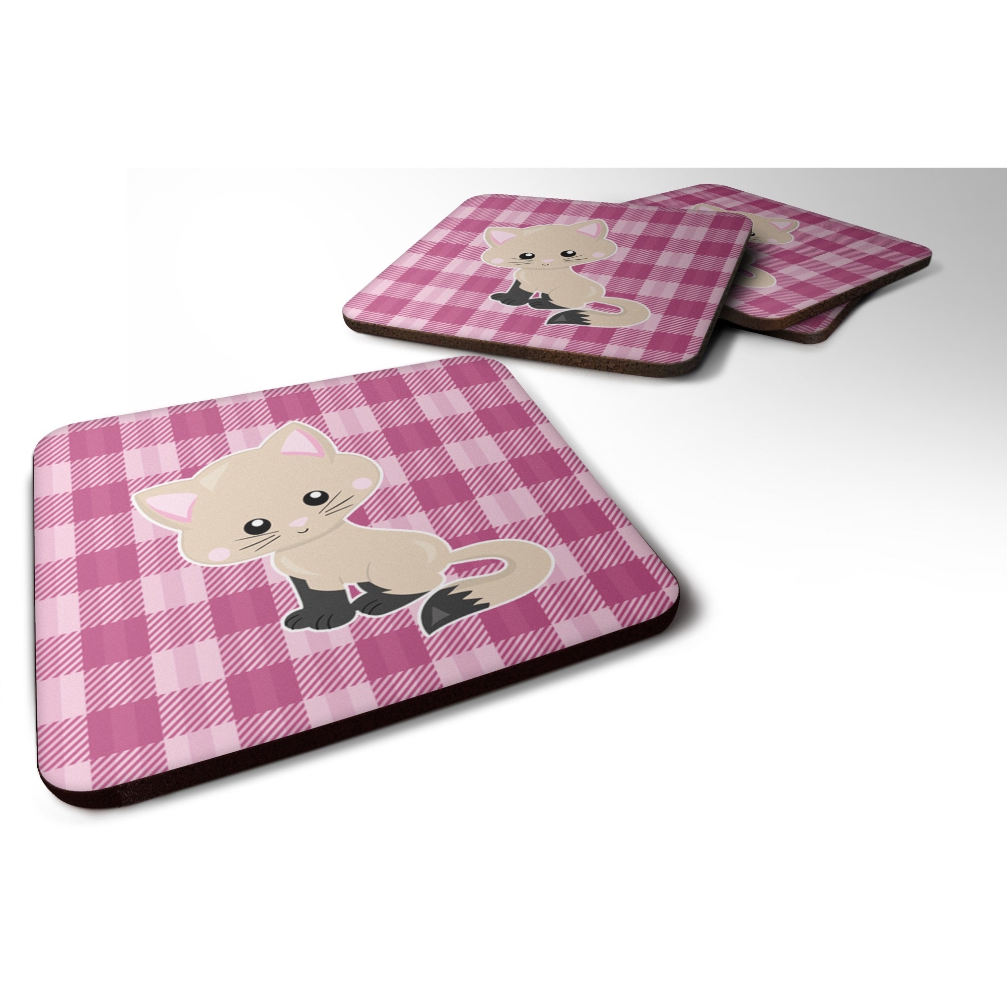 'Caroline'S Treasures Kitten Cat On Pink Foam Coaster Set Of 4, 3.5, Multicolor''