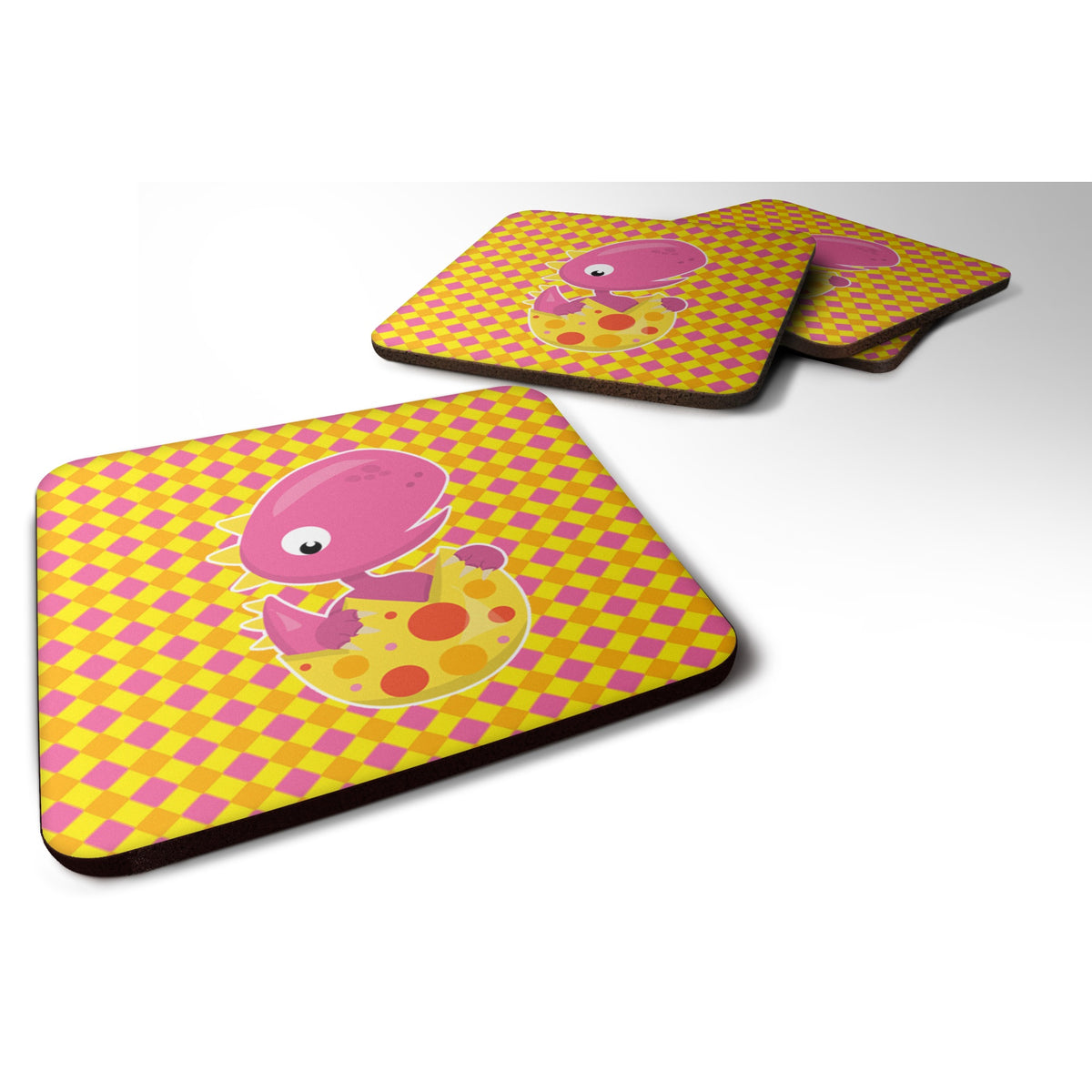 'Caroline'S Treasures Baby T-Rex Dinosaur Hatching Foam Coaster Set Of 4, 3.5, Multicolor''