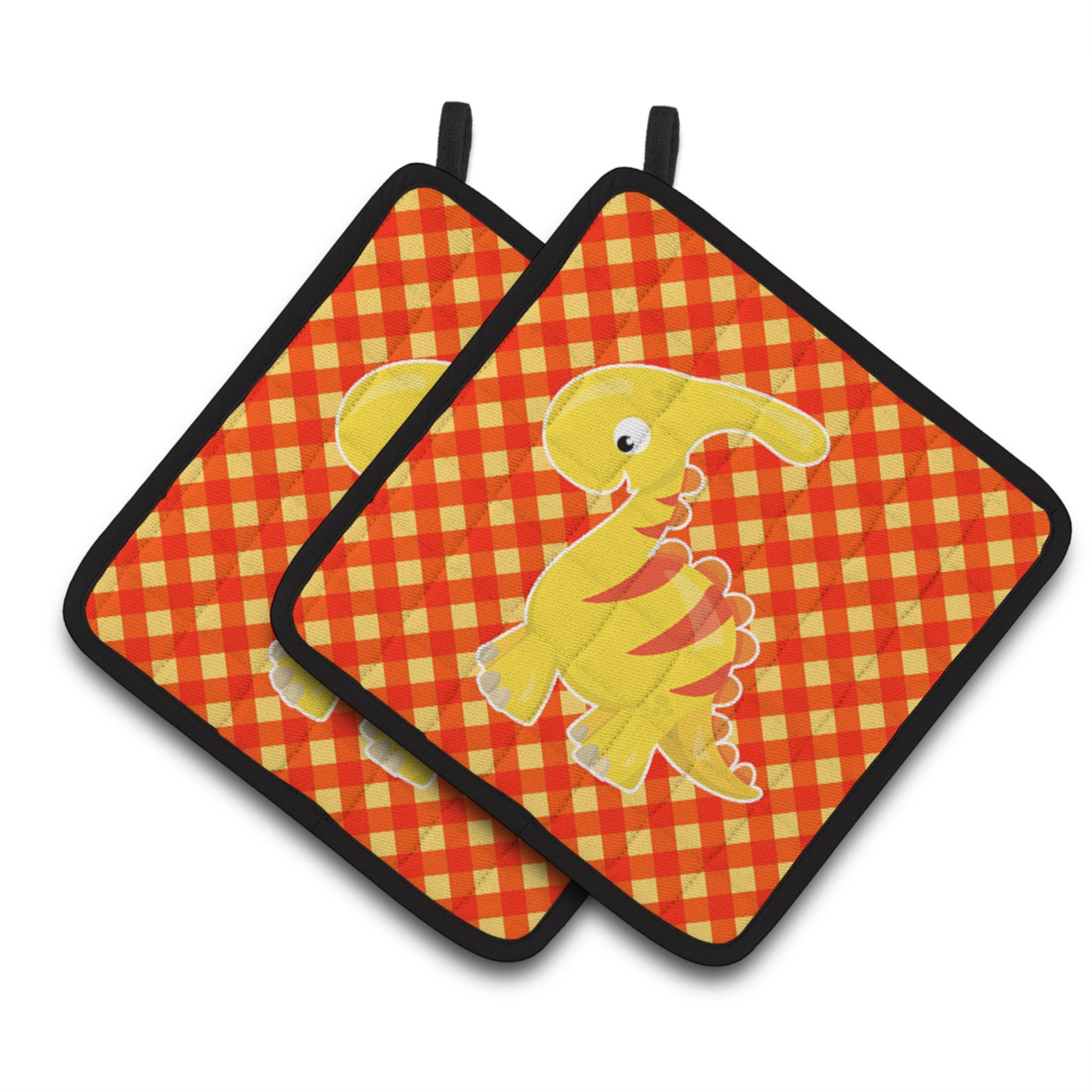 'Caroline'S Treasures Bb6893Pthd Parasaurolophus Dinosaur Pair Of Pot Holders, 7.5 X 7.5'''', Multicolor''