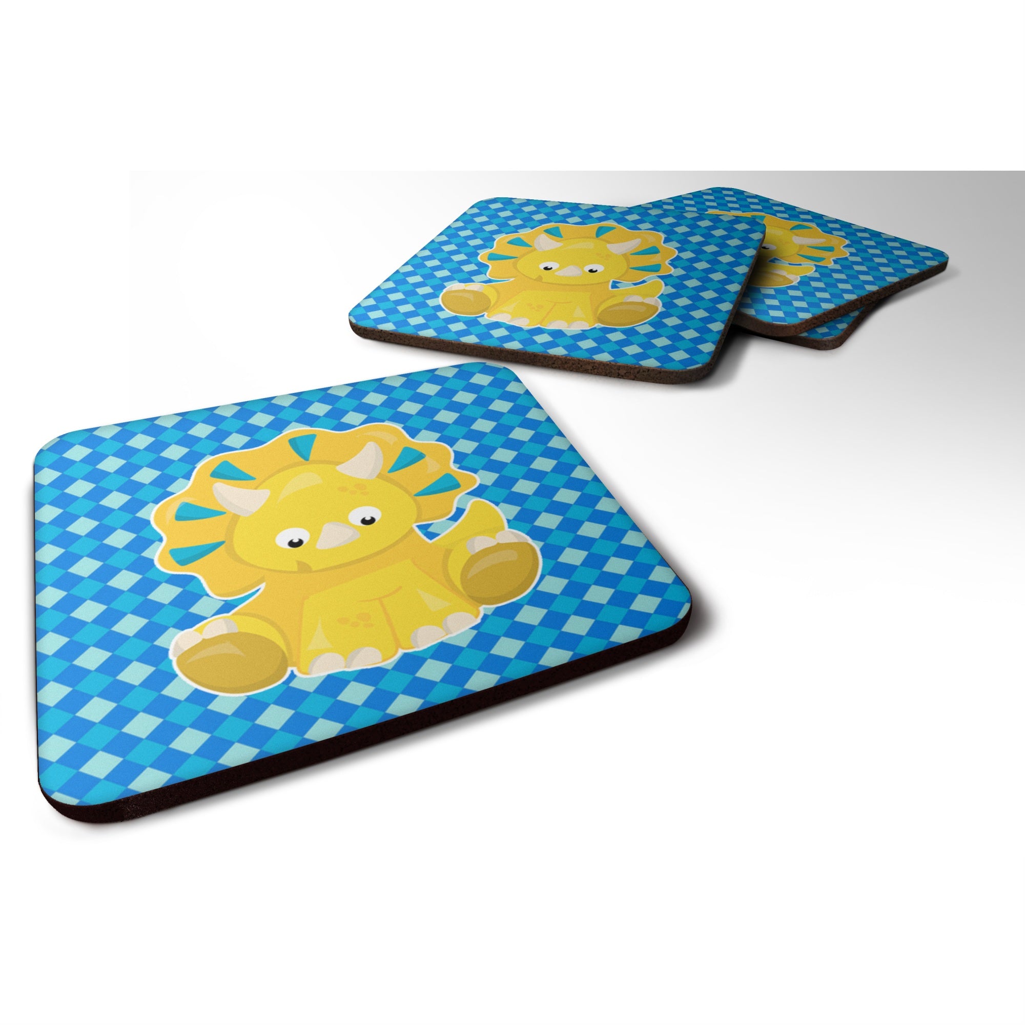 'Caroline'S Treasures Triceratops Dinosaur Foam Coaster Set Of 4, 3.5, Multicolor''