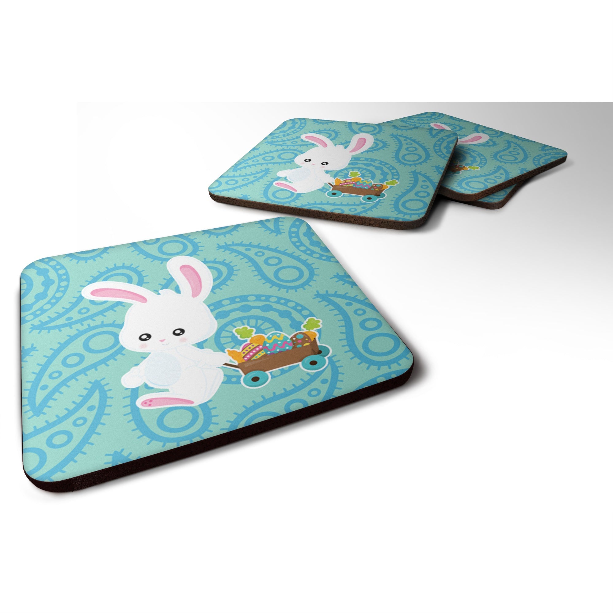 'Caroline'S Treasures Easter Rabbit Paisley Blue Foam Coaster Set Of 4, 3.5, Multicolor''
