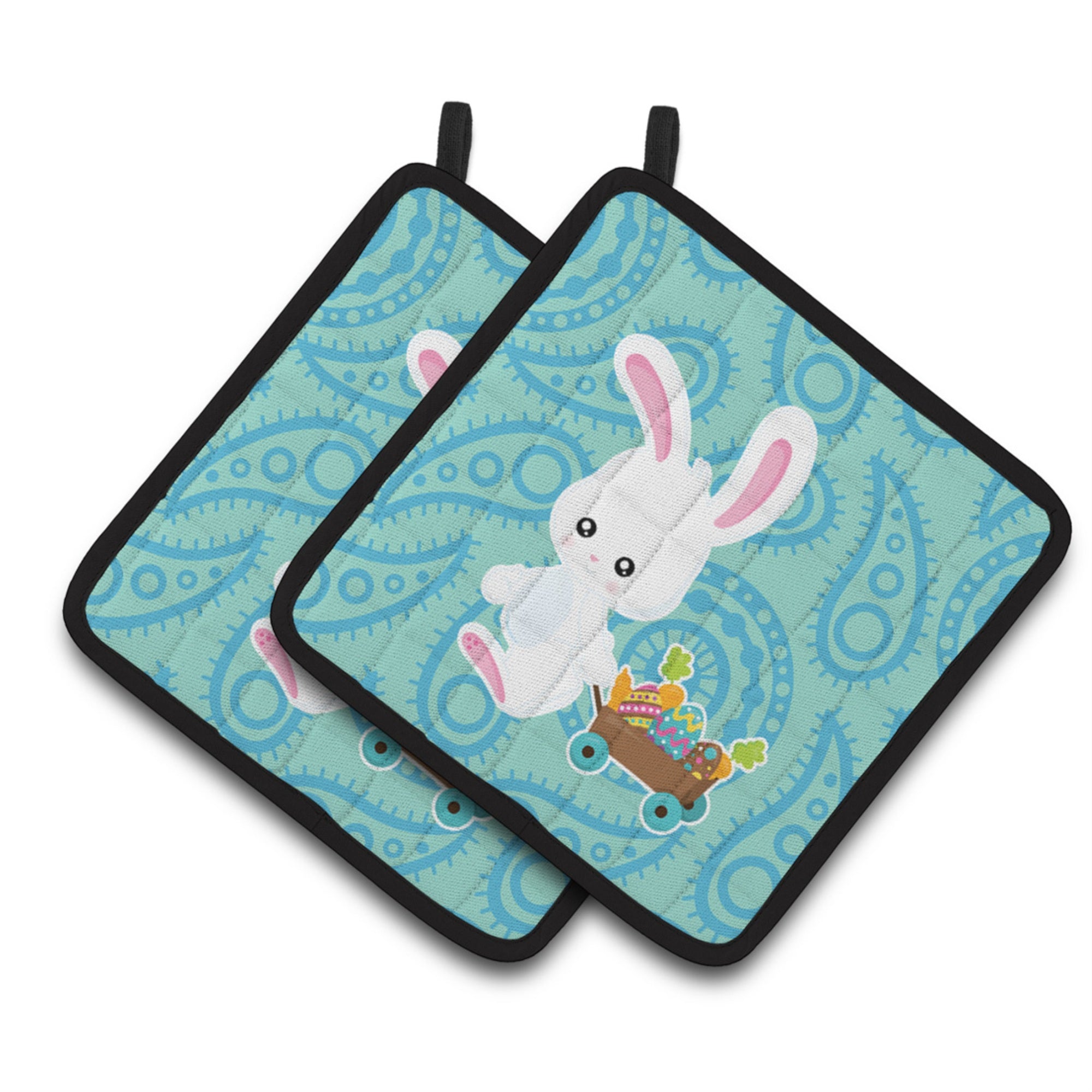 'Caroline'S Treasures Bb6898Pthd Easter Rabbit Paisley Blue Pair Of Pot Holders, 7.5 X 7.5'''', Multicolor''
