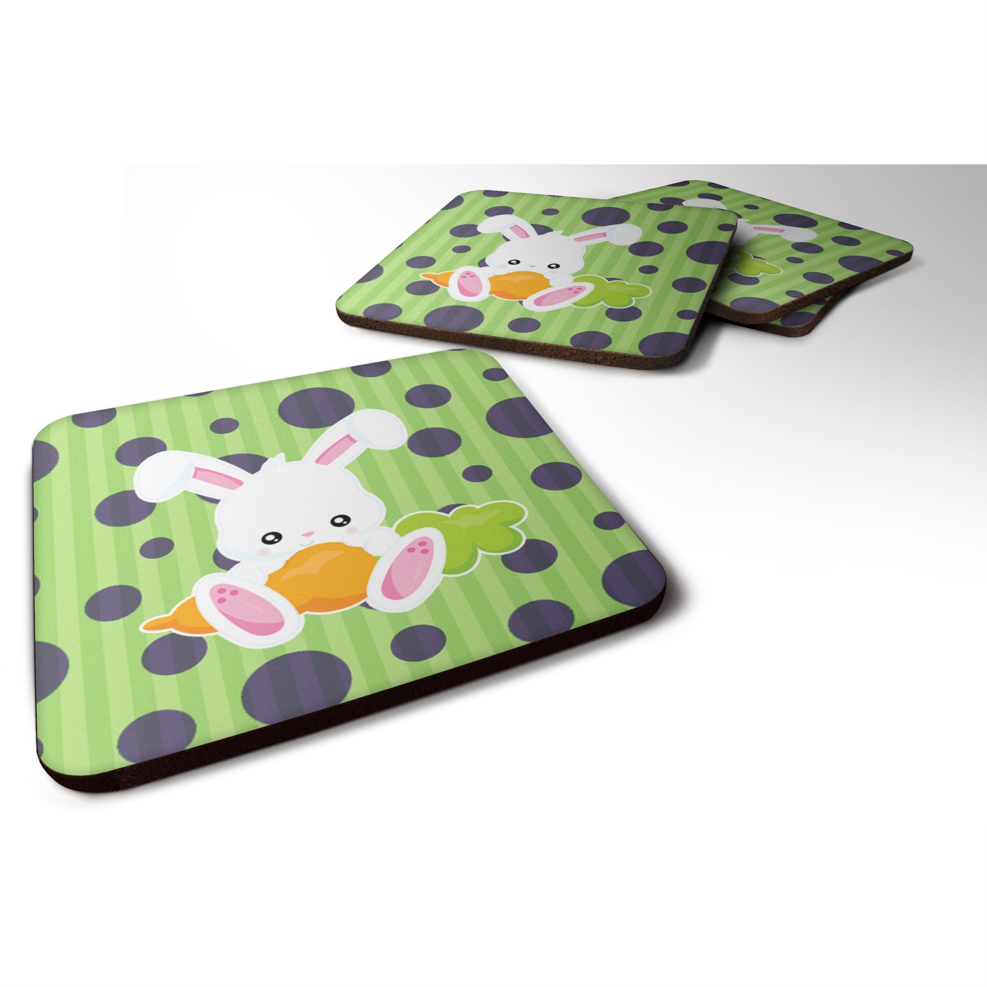 'Caroline'S Treasures Easter Polkadot Rabbit Foam Coaster Set Of 4, 3.5, Multicolor''