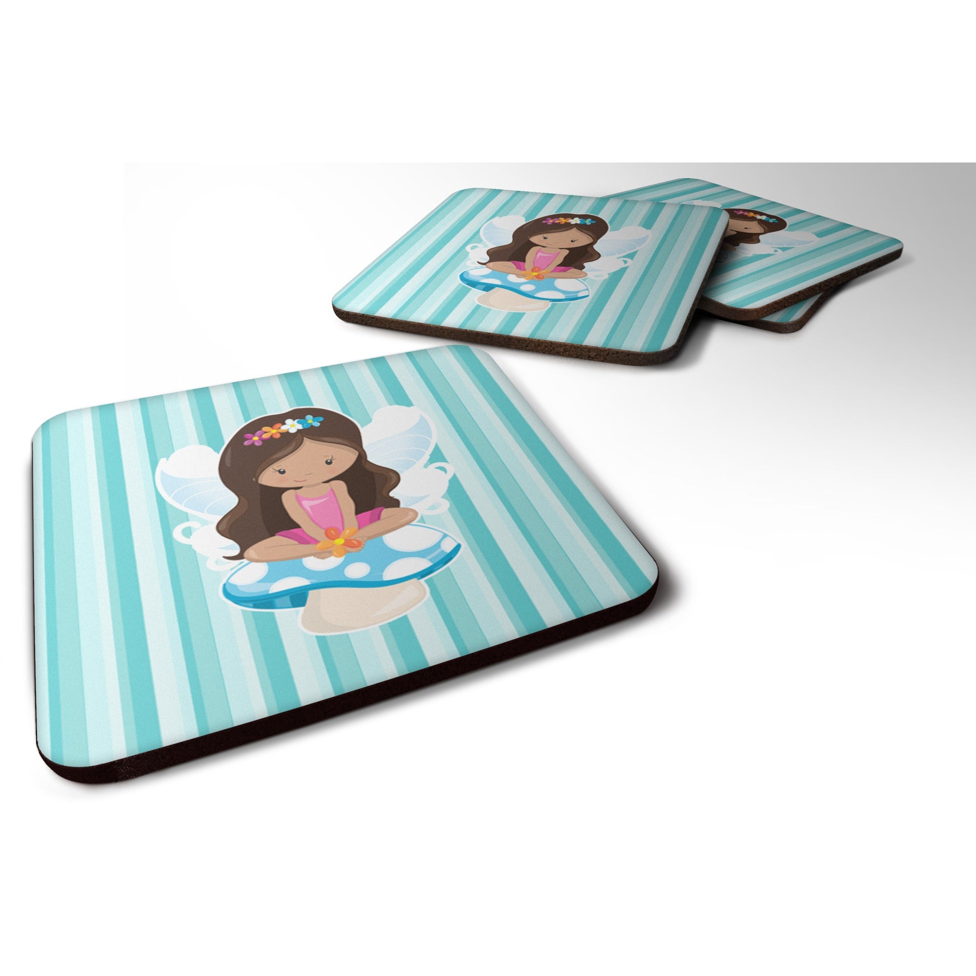'Caroline'S Treasures Fairy On Mushroom Foam Coaster Set Of 4, 3.5, Multicolor''
