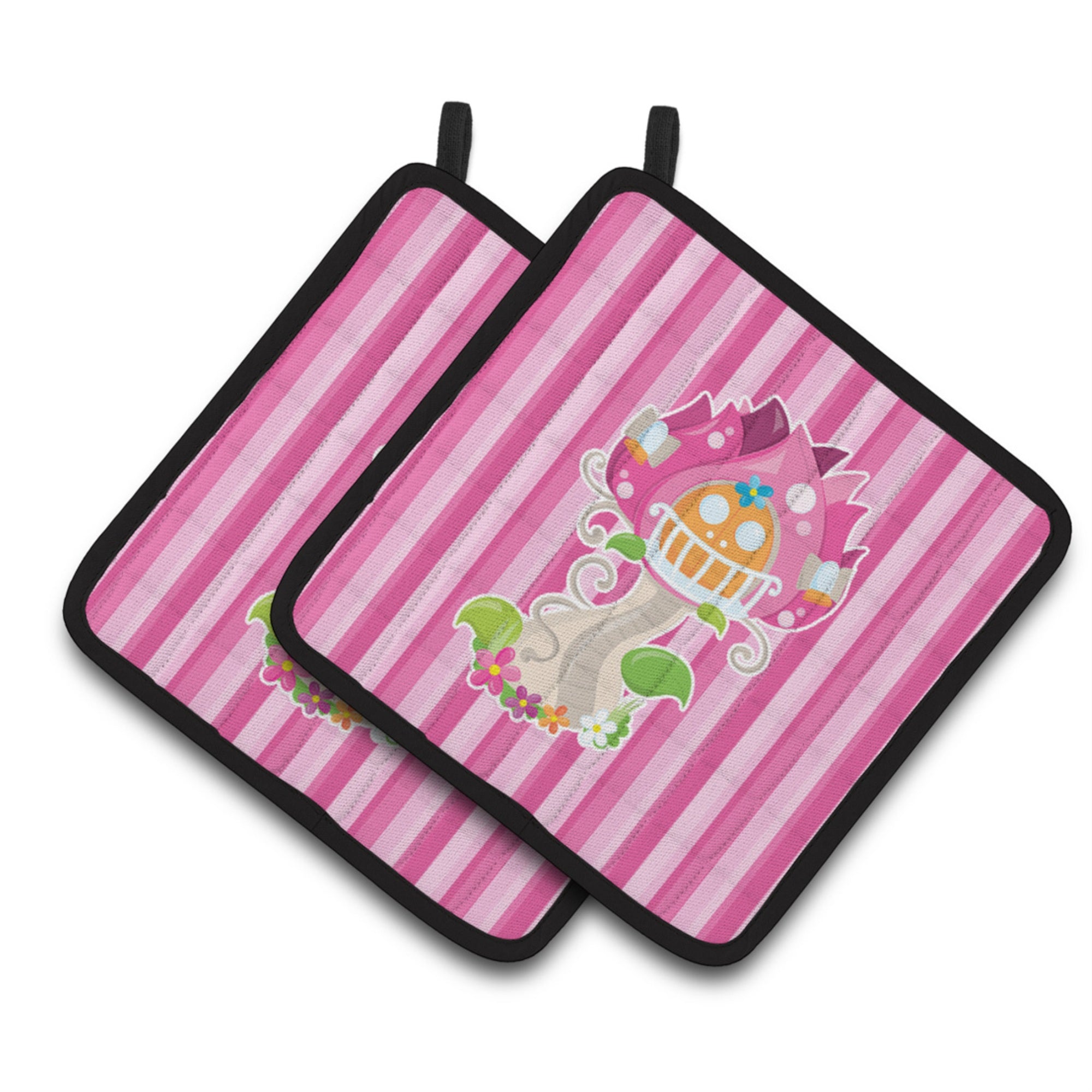 'Caroline'S Treasures Bb6907Pthd Fairy House Pink Stripes Pair Of Pot Holders, 7.5 X 7.5'''', Multicolor''