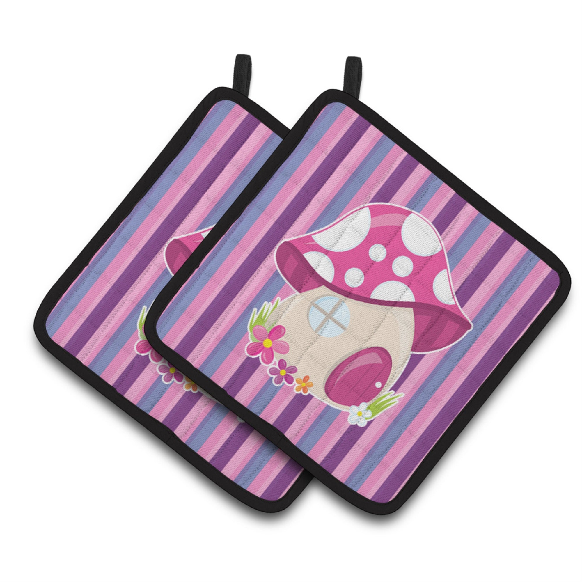 'Caroline'S Treasures Fairy House Pink And Purple Pair Of Pot Holders, 7.5 X 7.5, Multicolor''