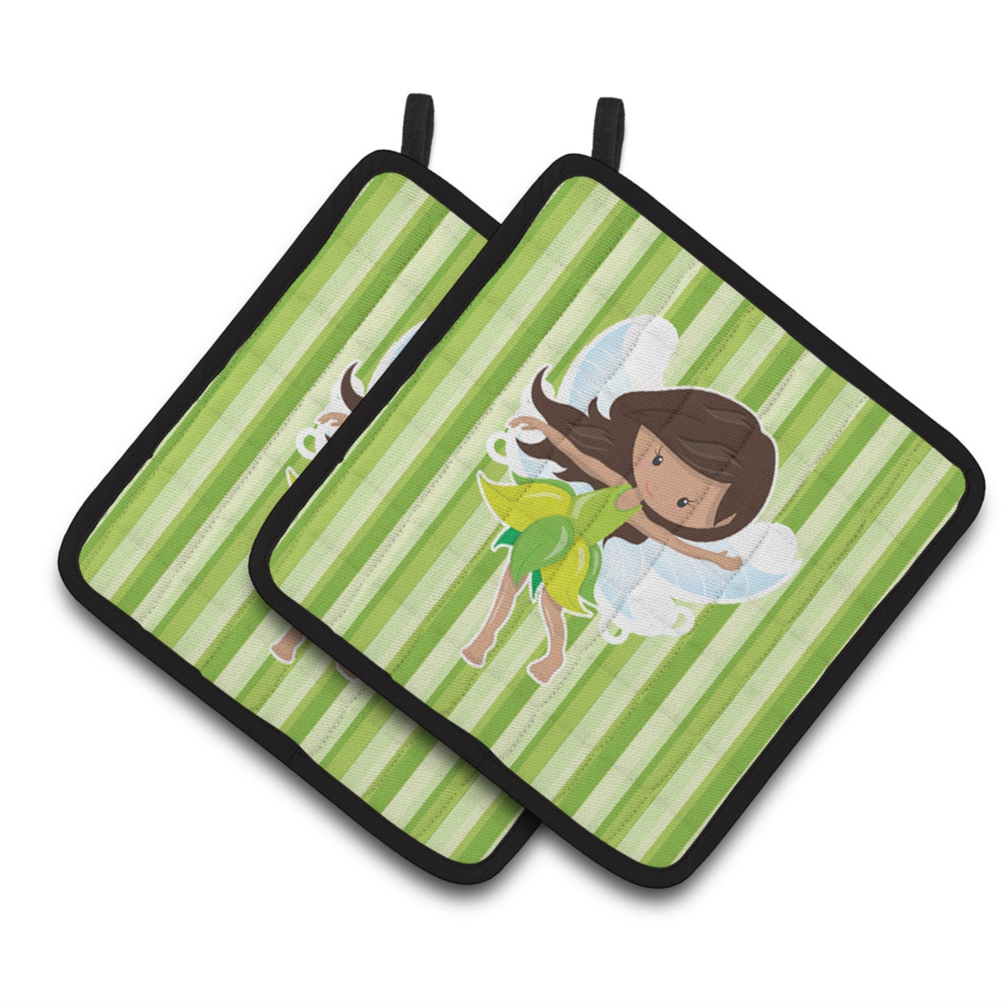 'Caroline'S Treasures Fairy Green Stripes Pair Of Pot Holders, 7.5 X 7.5, Multicolor''