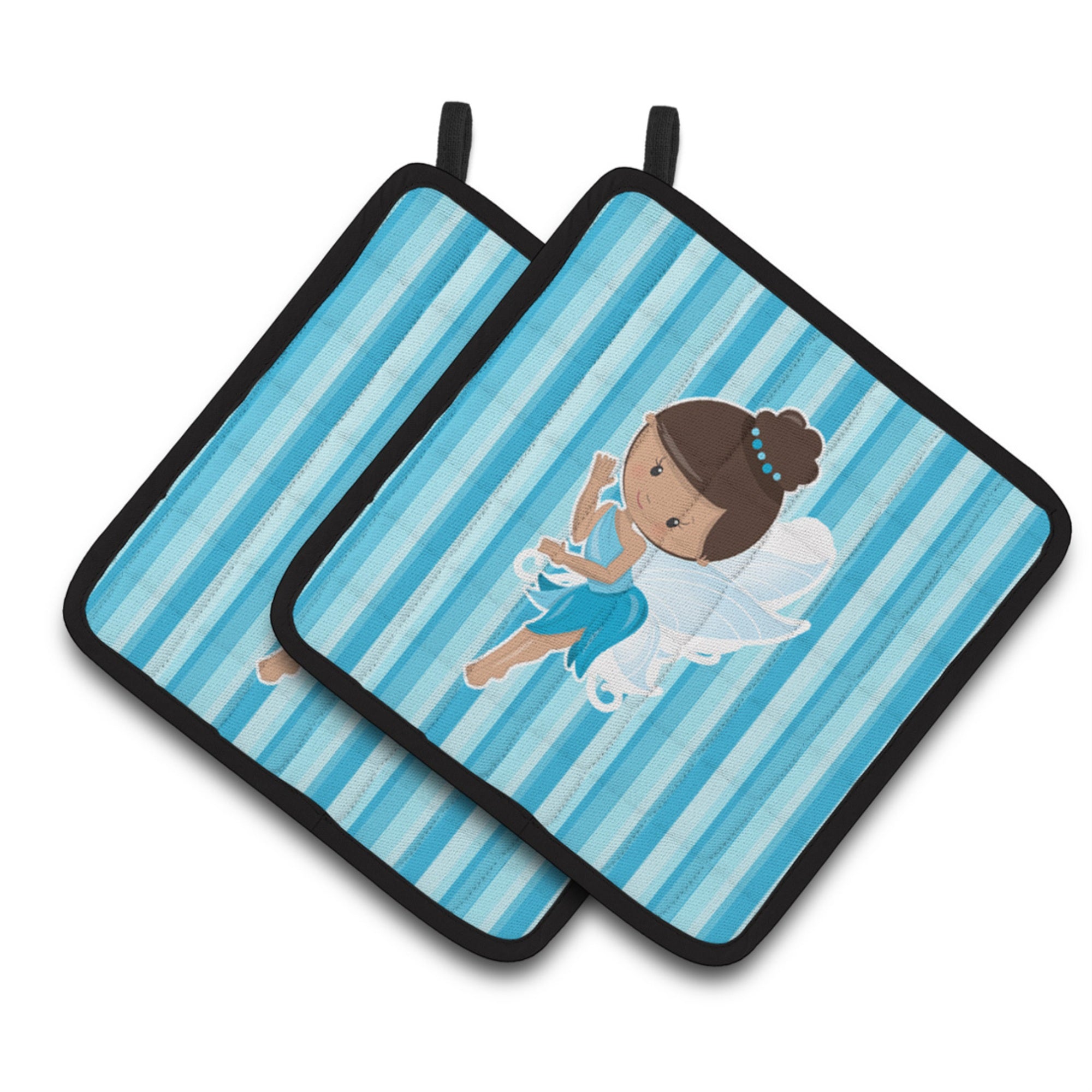 'Caroline'S Treasures Bb6910Pthd Fairy Blue Stripes Pair Of Pot Holders, 7.5 X 7.5'''', Multicolor''