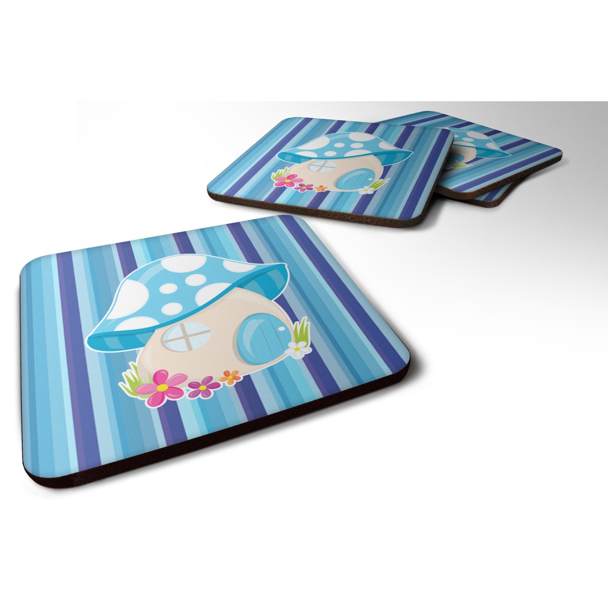 'Caroline'S Treasures Bb6911Fc Fairy House Blue Stripes Foam Coaster Set Of 4, 3.5'''', Multicolor''