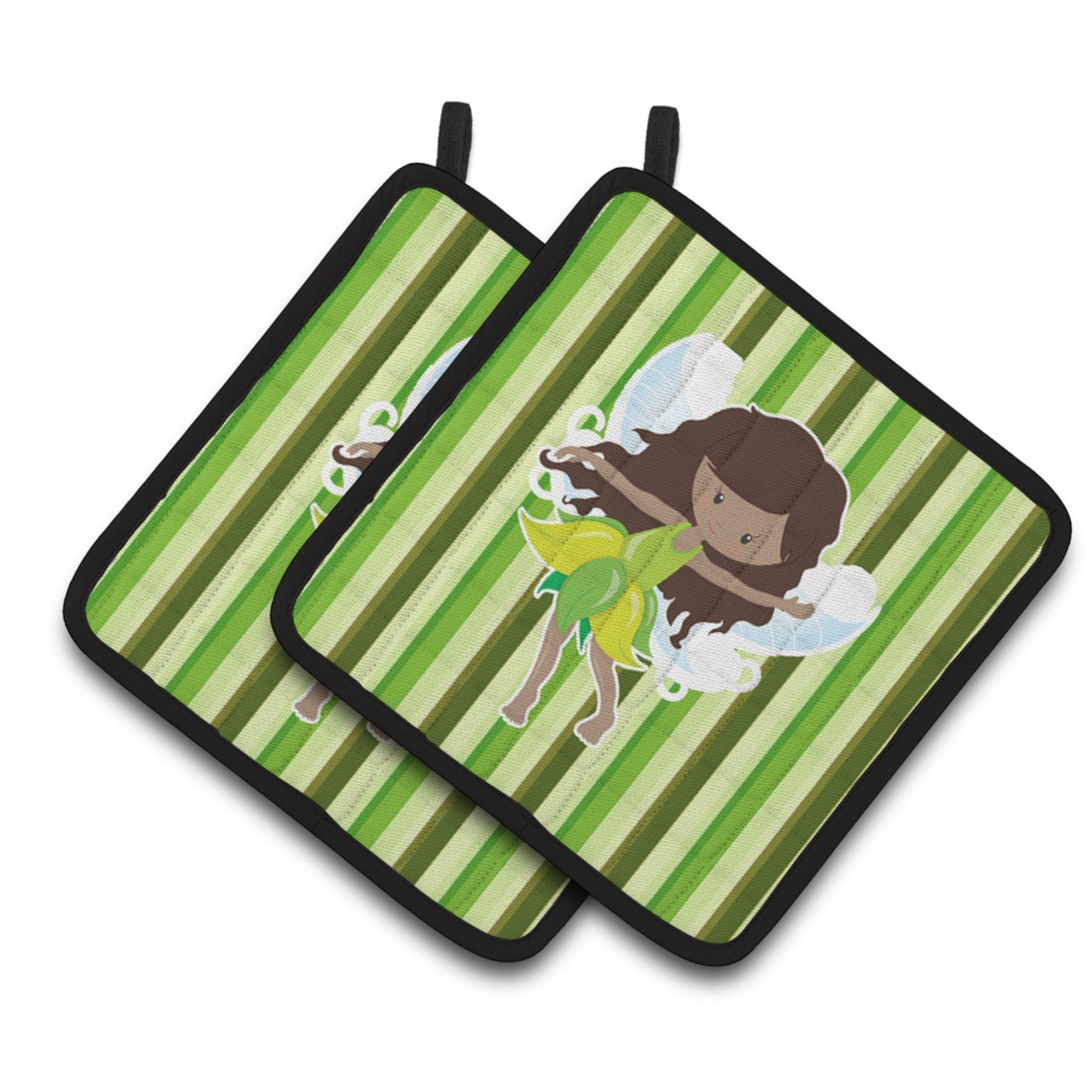 'Caroline'S Treasures Bb6912Pthd Fairy Green Stripes Pair Of Pot Holders, 7.5 X 7.5'''', Multicolor''
