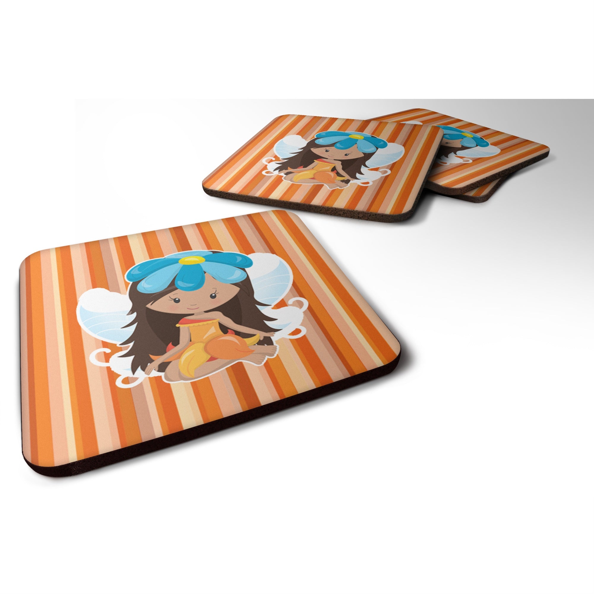 'Caroline'S Treasures Bb6913Fc Fairy Orange Stripes Foam Coaster Set Of 4, 3.5'''', Multicolor''