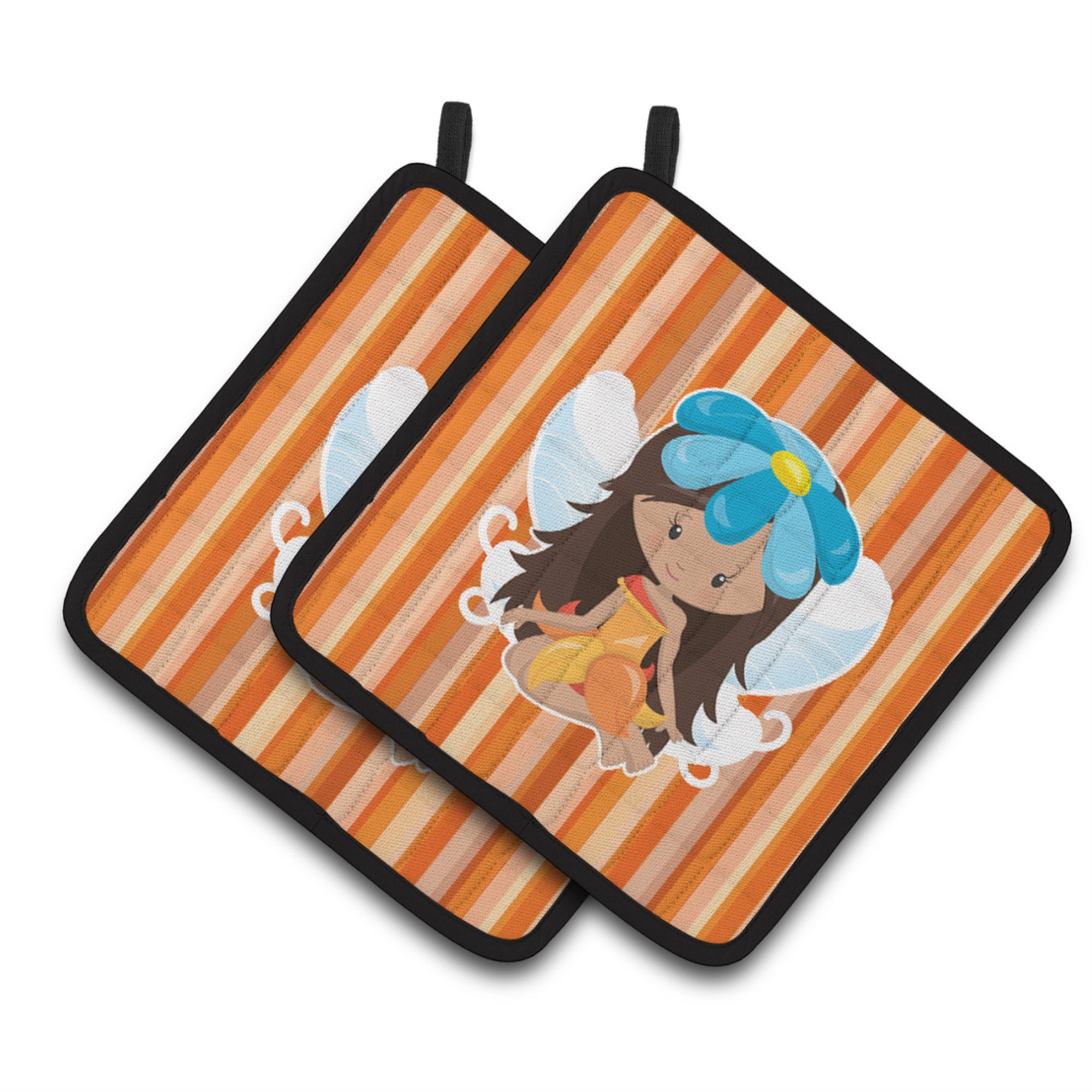 'Caroline'S Treasures Bb6913Pthd Fairy Orange Stripes Pair Of Pot Holders, 7.5 X 7.5'''', Multicolor''