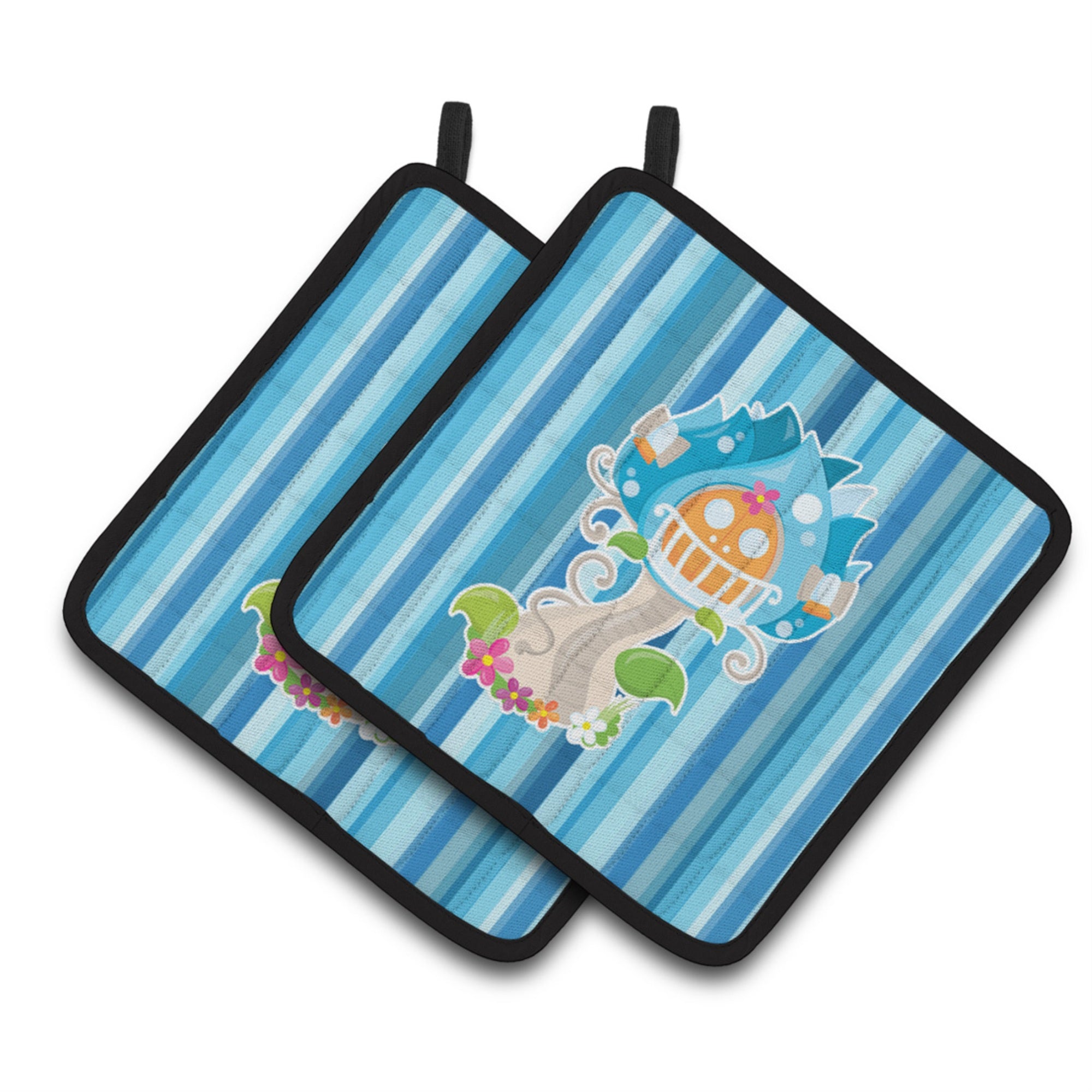 'Caroline'S Treasures Bb6914Pthd Fairy House Blue Stripes Pair Of Pot Holders, 7.5 X 7.5'''', Multicolor''