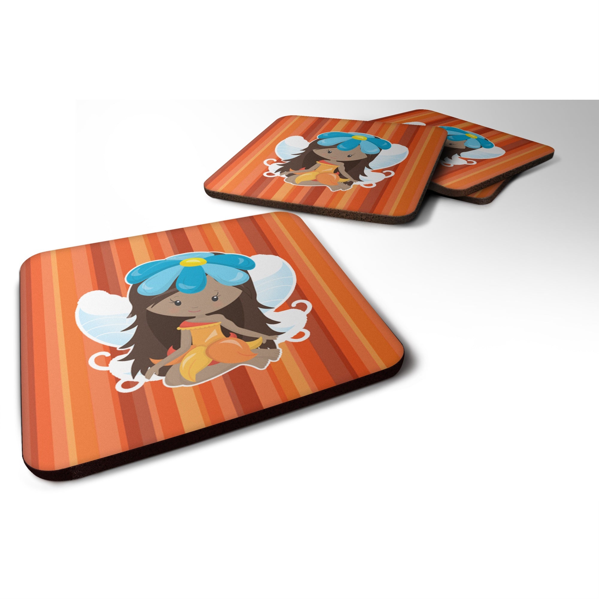 'Caroline'S Treasures Bb6915Fc Fairy Orange Stripes Foam Coaster Set Of 4, 3.5'''', Multicolor''