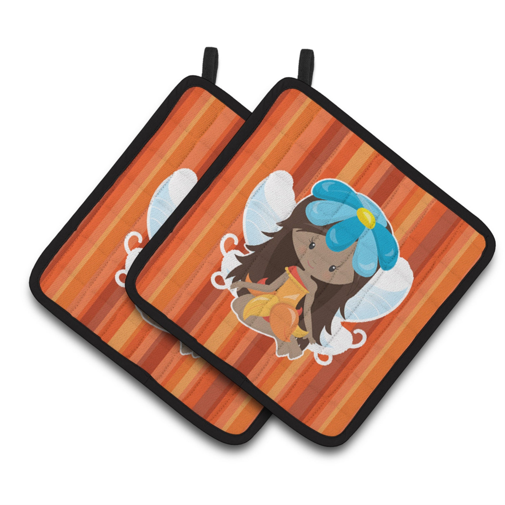 'Caroline'S Treasures Fairy Orange Stripes Pair Of Pot Holders, 7.5 X 7.5, Multicolor''