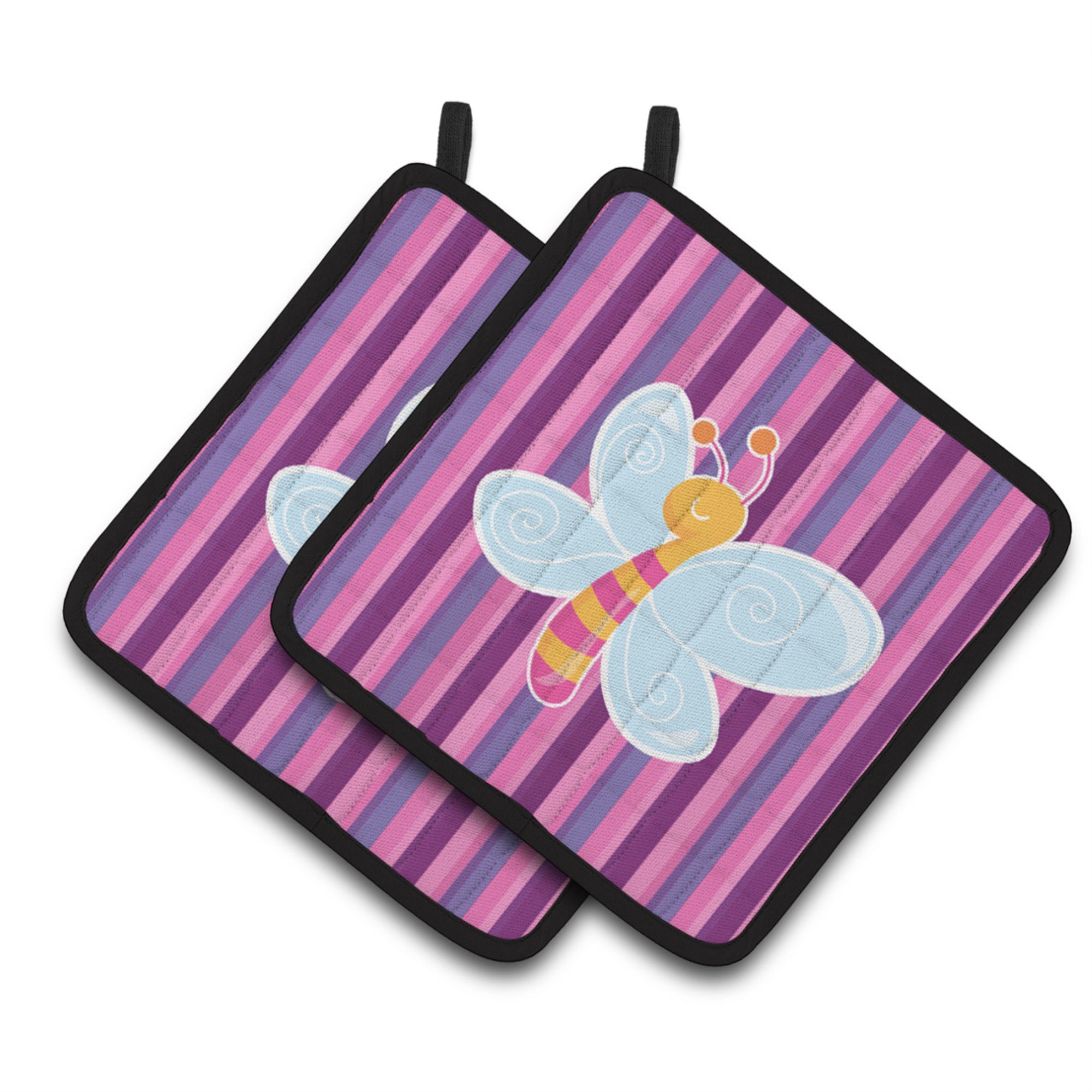 'Caroline'S Treasures Dragonfly In Pink Stripes Pair Of Pot Holders, 7.5 X 7.5, Multicolor''