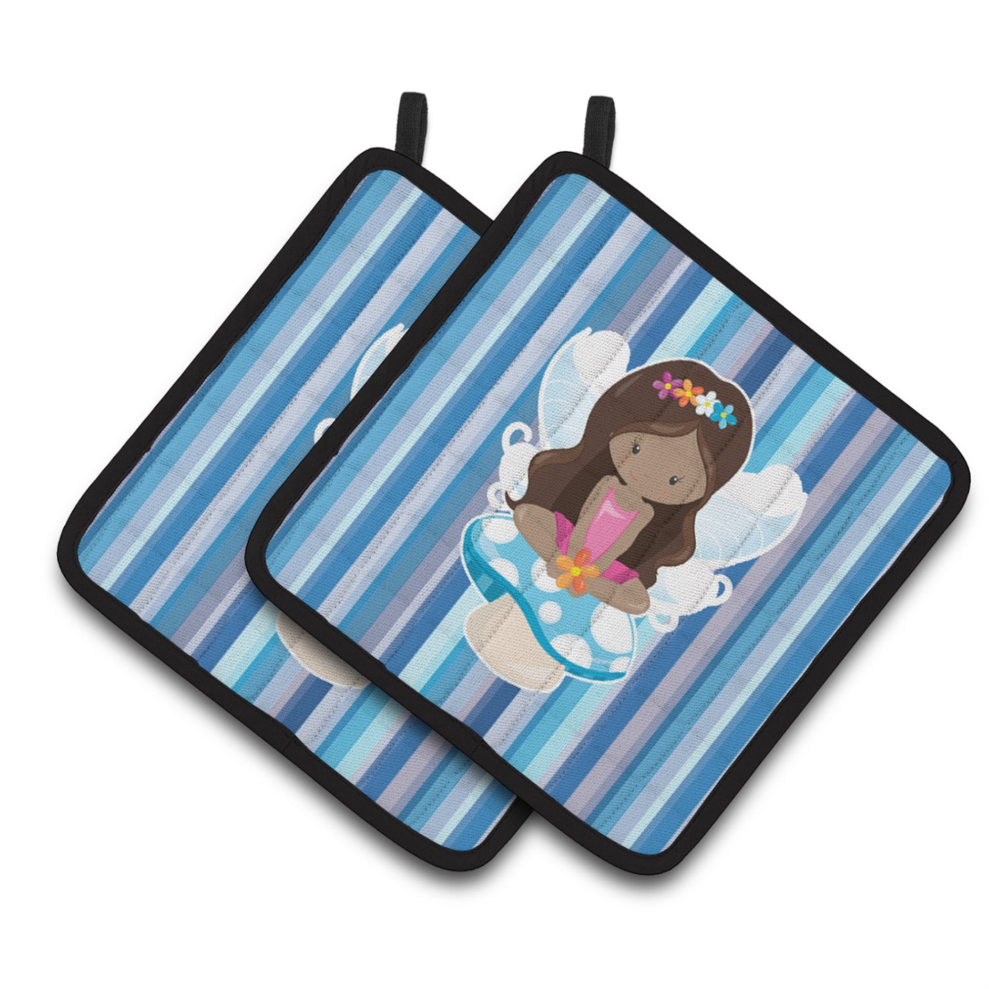 'Caroline'S Treasures Bb6917Pthd Fairy Blue Stripes Pair Of Pot Holders, 7.5 X 7.5'''', Multicolor''