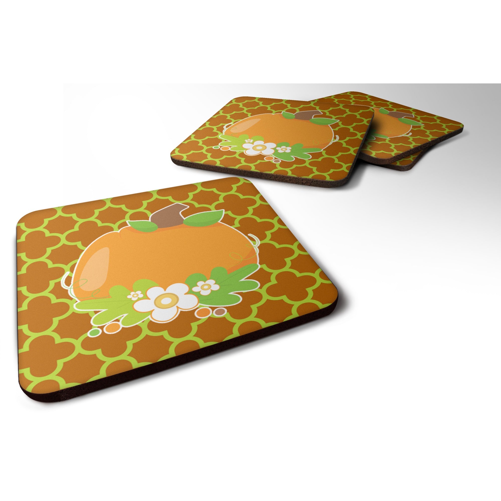 'Caroline'S Treasures Fall Pumpkin Orange Quatrfoil Foam Coaster Set Of 4, 3.5, Multicolor''