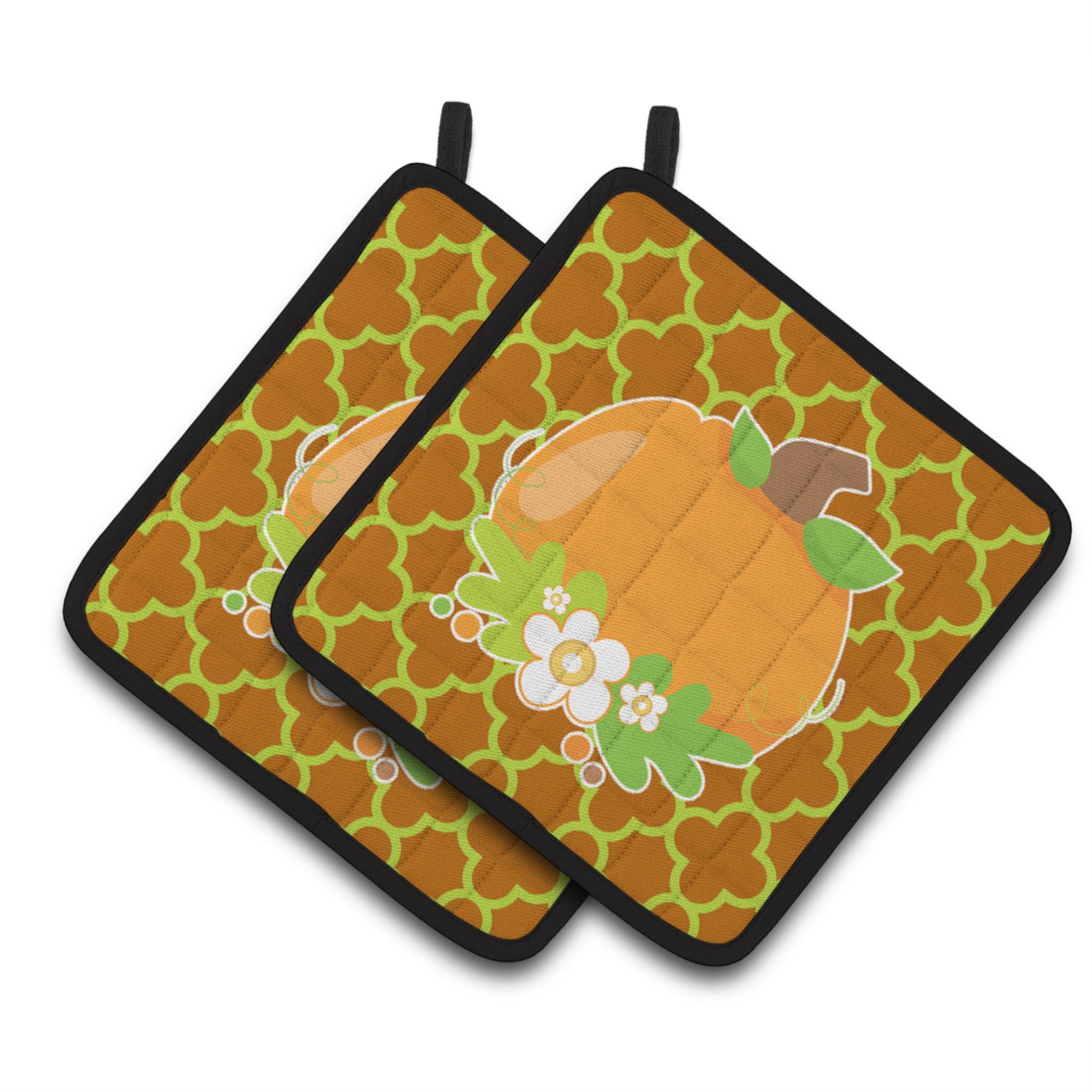 'Caroline'S Treasures Bb6919Pthd Fall Pumpkin Orange Quatrfoil Pair Of Pot Holders, 7.5 X 7.5'''', Multicolor''