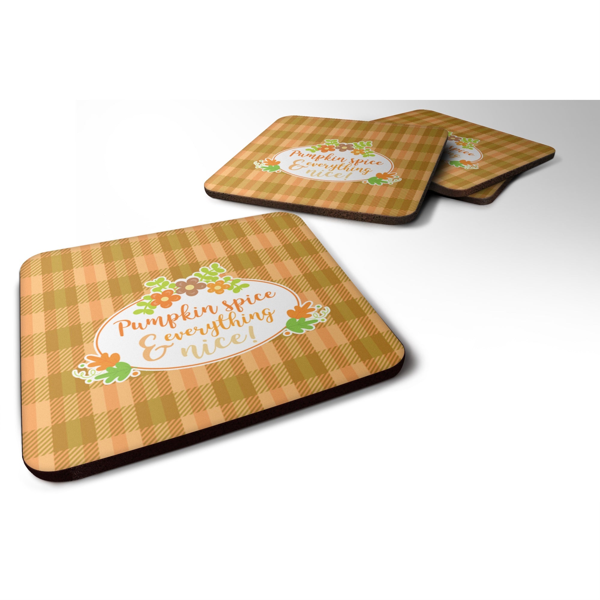 'Caroline'S Treasures Fall Pumpkin Spice & Everything Foam Coaster Set Of 4, 3.5, Multicolor''