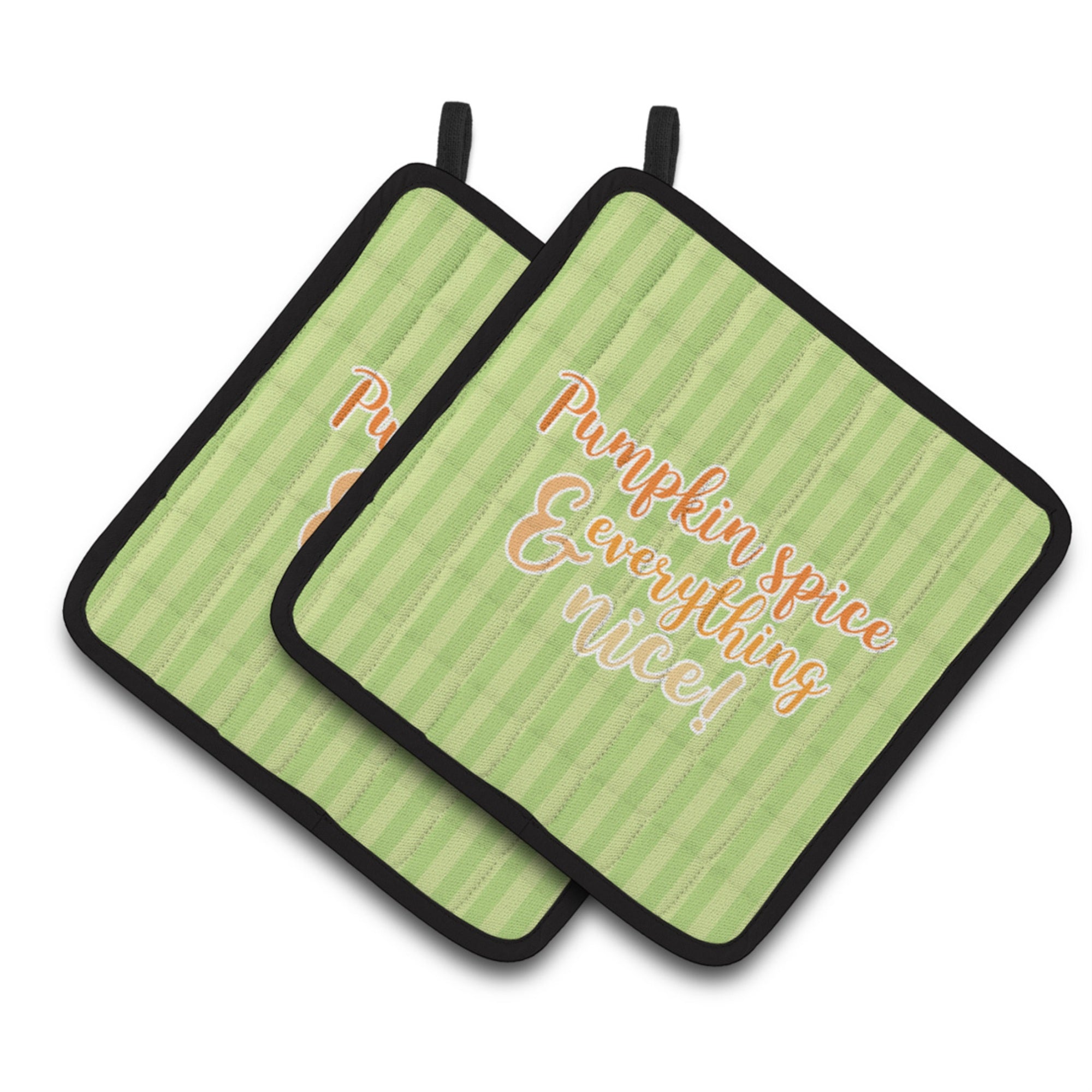 'Caroline'S Treasures Bb6922Pthd Fall Pumpkin Spice Green Stripe Pair Of Pot Holders, 7.5 X 7.5'''', Multicolor''