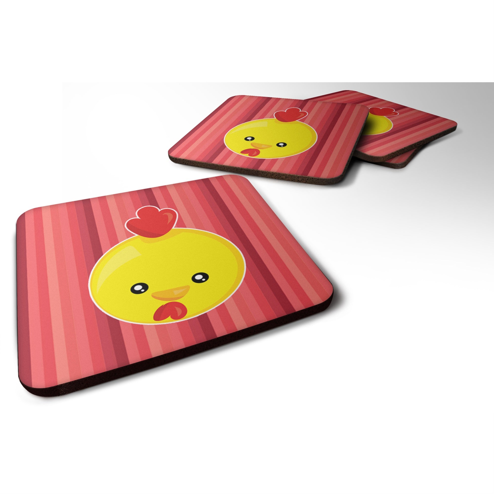 'Caroline'S Treasures Chicken Face Foam Coaster Set Of 4, 3.5, Multicolor''