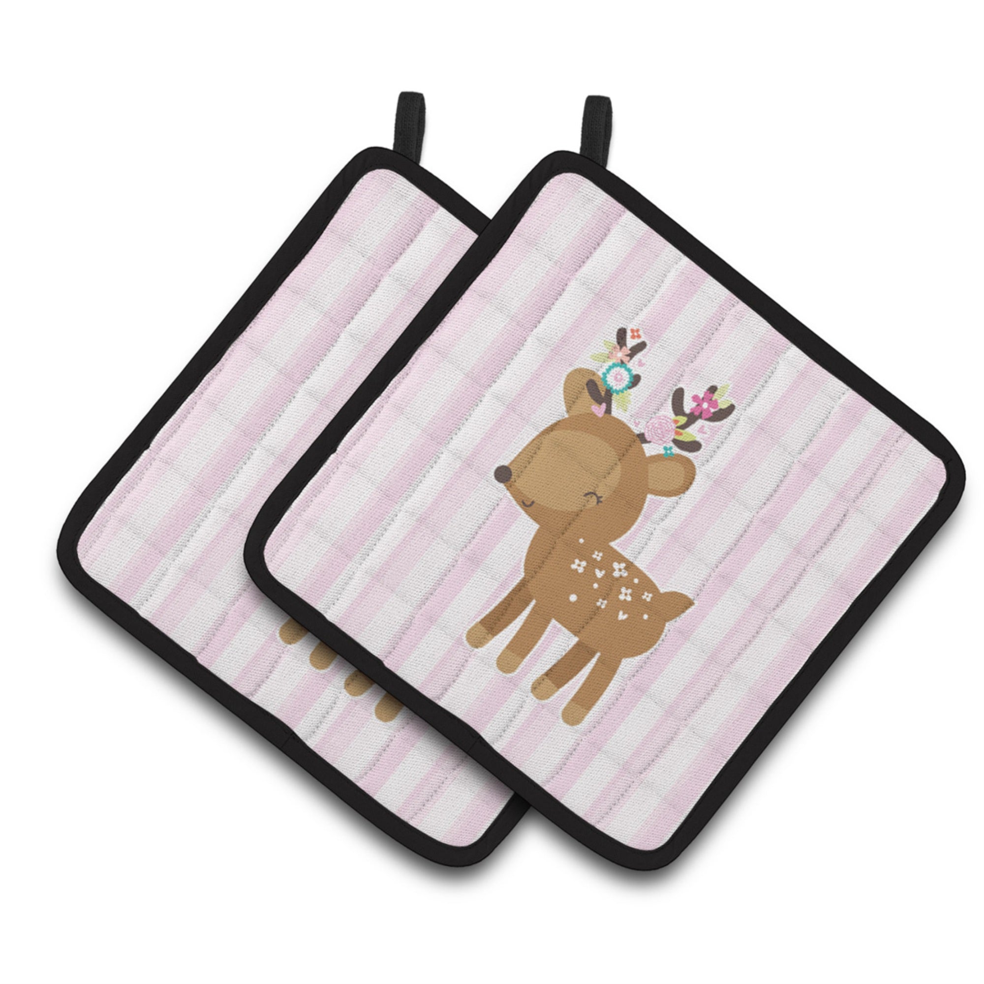 'Caroline'S Treasures Bb6934Pthd Deer In Pink Stripes Pair Of Pot Holders, 7.5 X 7.5'''', Multicolor''