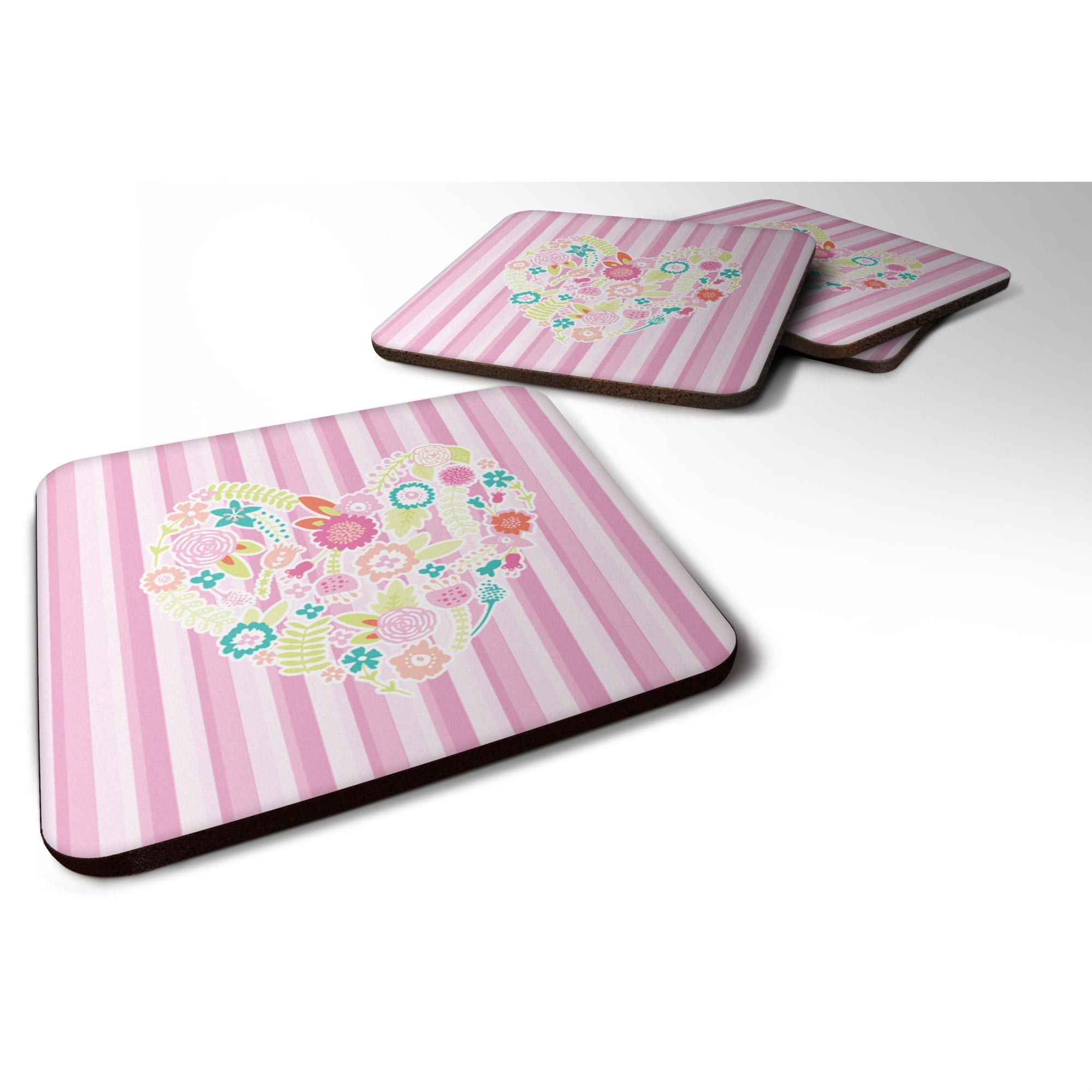 'Caroline'S Treasures Flowered Heart Foam Coaster Set Of 4, 3.5, Multicolor''
