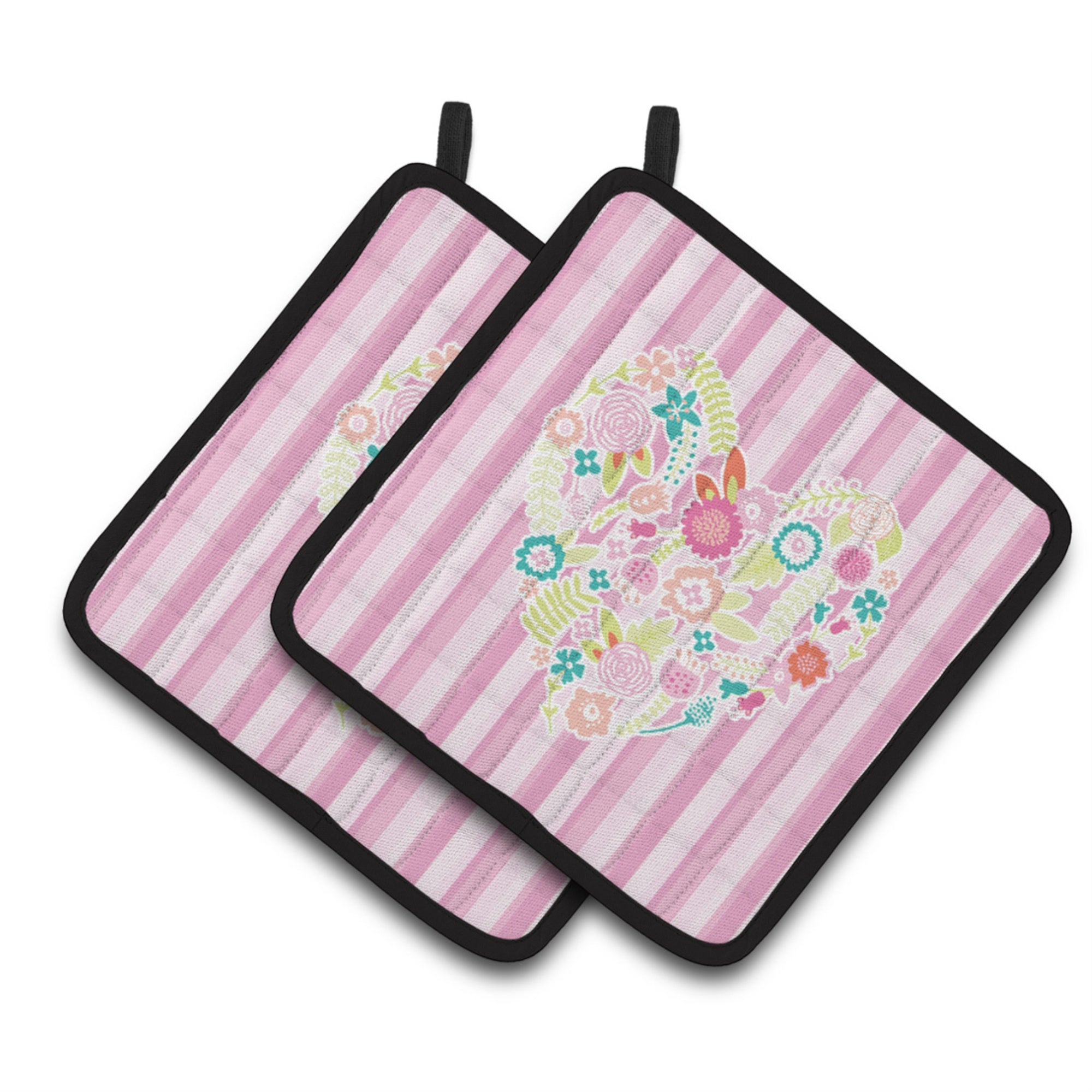 'Caroline'S Treasures Bb6937Pthd Flowered Heart Pair Of Pot Holders, 7.5 X 7.5'''', Multicolor''