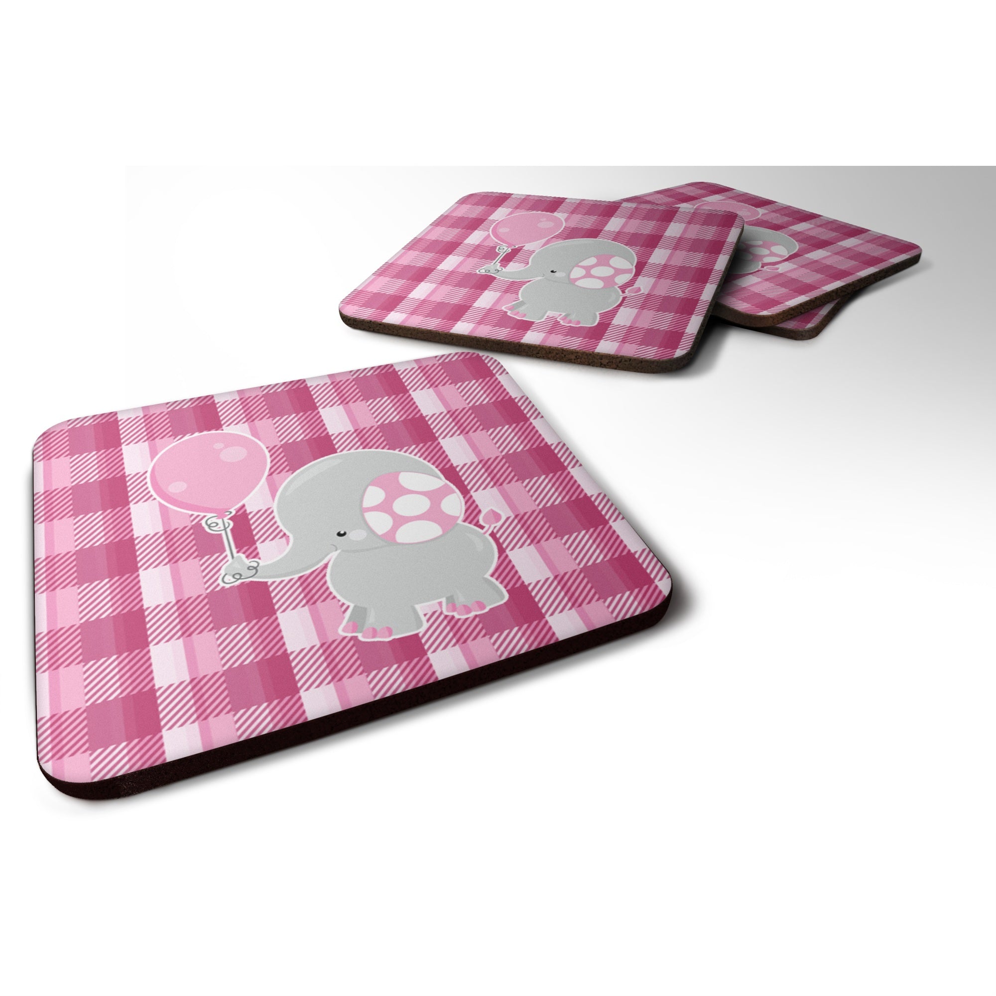 'Caroline'S Treasures Elephant With Pink Balloon Foam Coaster Set Of 4, 3.5, Multicolor''