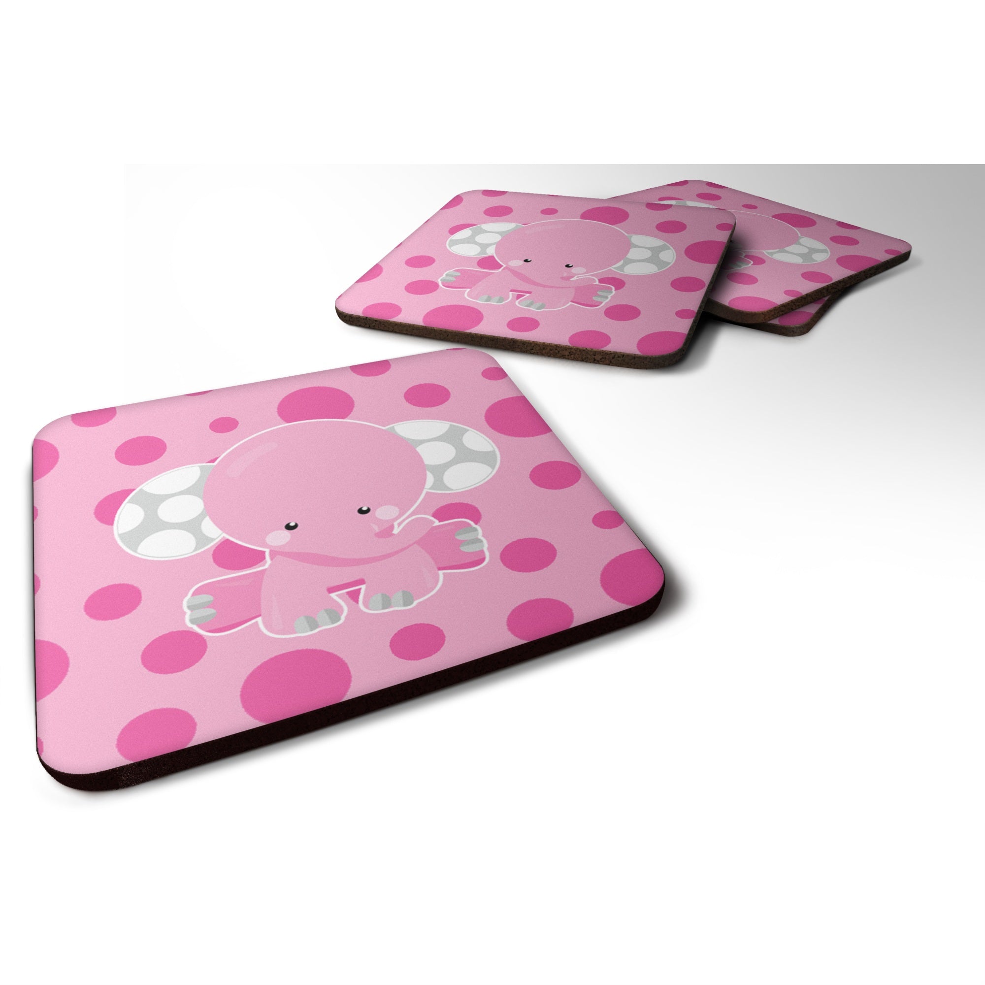 'Caroline'S Treasures Elephant With Pink Polkadots Foam Coaster Set Of 4, 3.5, Multicolor''