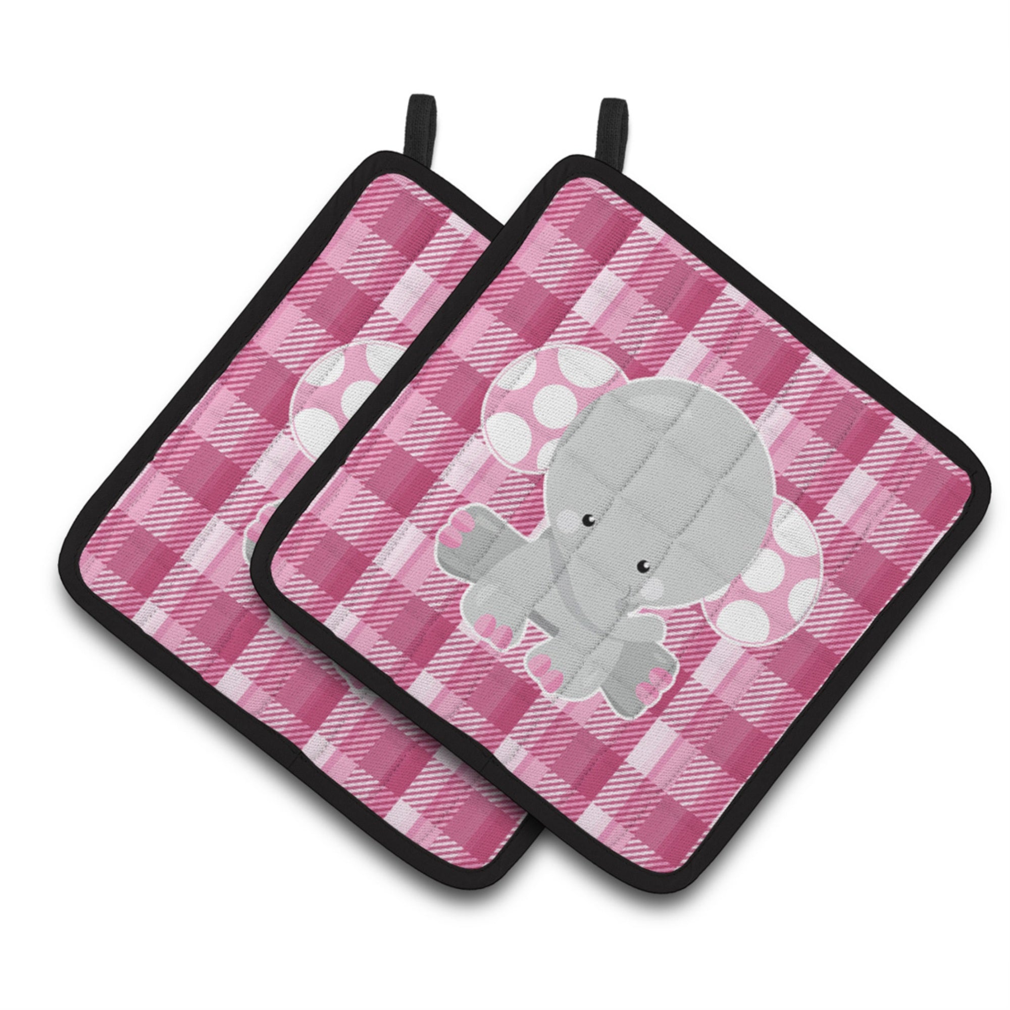 'Caroline'S Treasures Bb6952Pthd Elephant Pink Gingham Pair Of Pot Holders, 7.5 X 7.5'''', Multicolor''